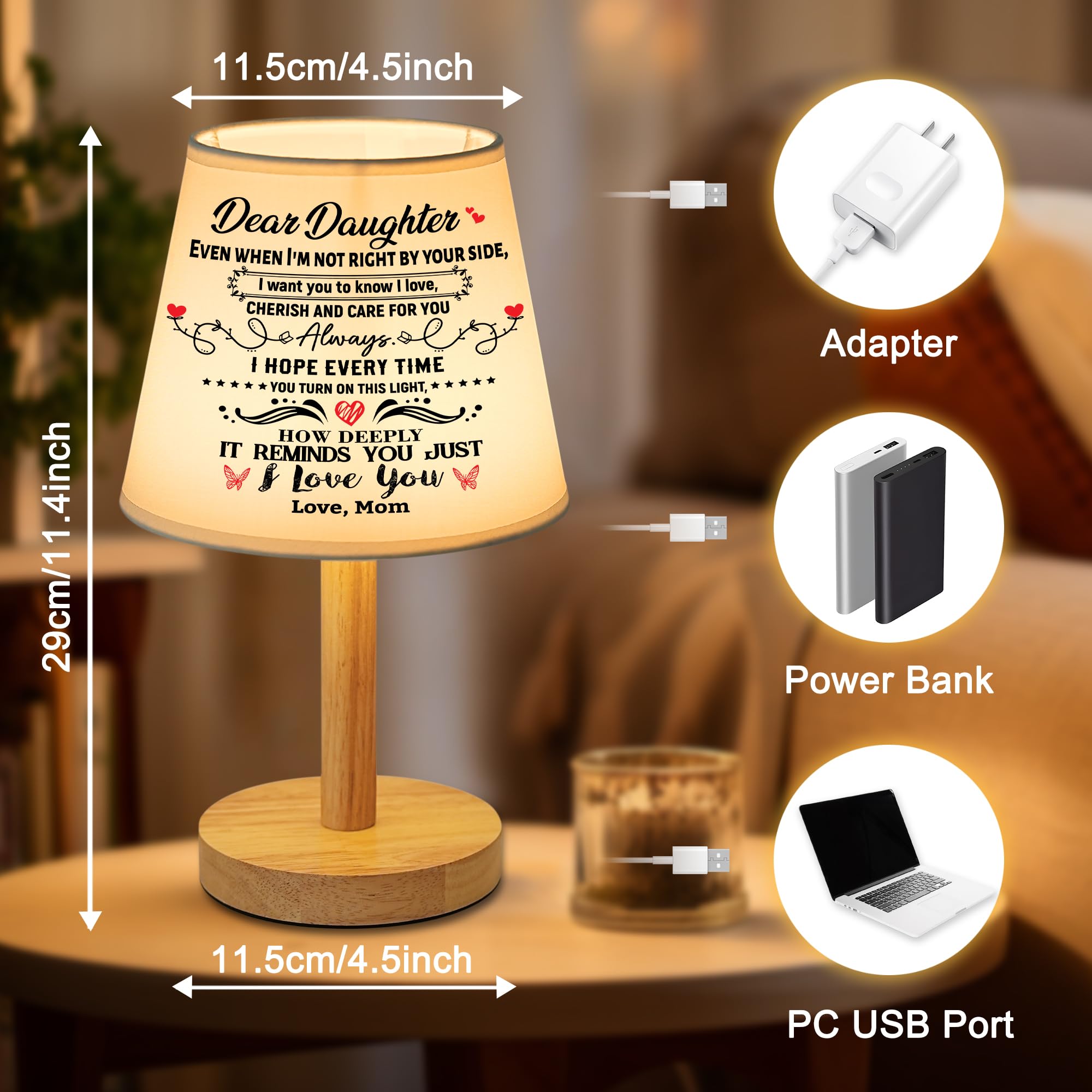 Veilleuse de chevet alimentée par USB pour fille, 3 modes de couleur et intensité variable en continu, idéale pour anniversaire, Noël, Saint-Valentin, fête des mères, chambre à coucher, salon (fille