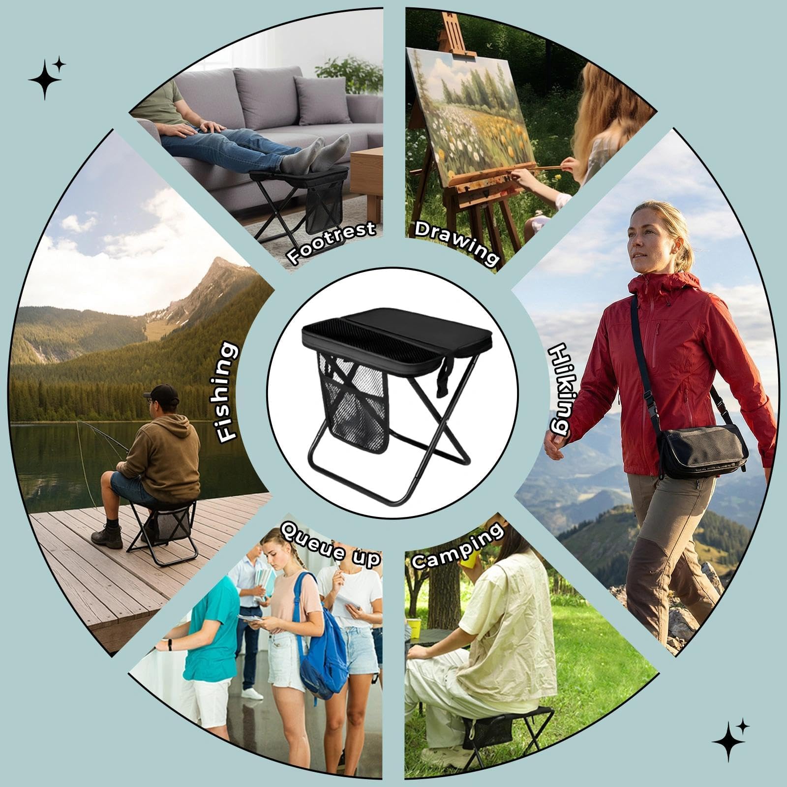 Sgabello portatile per escursionismo e trekking,Mini Portatile Leggero Sedia Pieghevole, Sgabello Pieghevole da Zaino e Sedile Portatile Per campeggio,Escursioni E Viaggi, Pesca, Picnic (Nero)