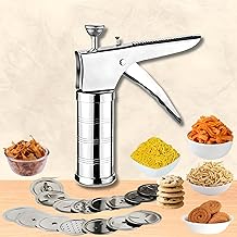 HM 15 in 1 Stainless Steel Kitchen Press | idiyappam Maker | Murukku Machine | Chakli Maker | Sev | Noodles | Gathiya | Bhujiya | Cookies | Farsan Namkeen Snacks Maker