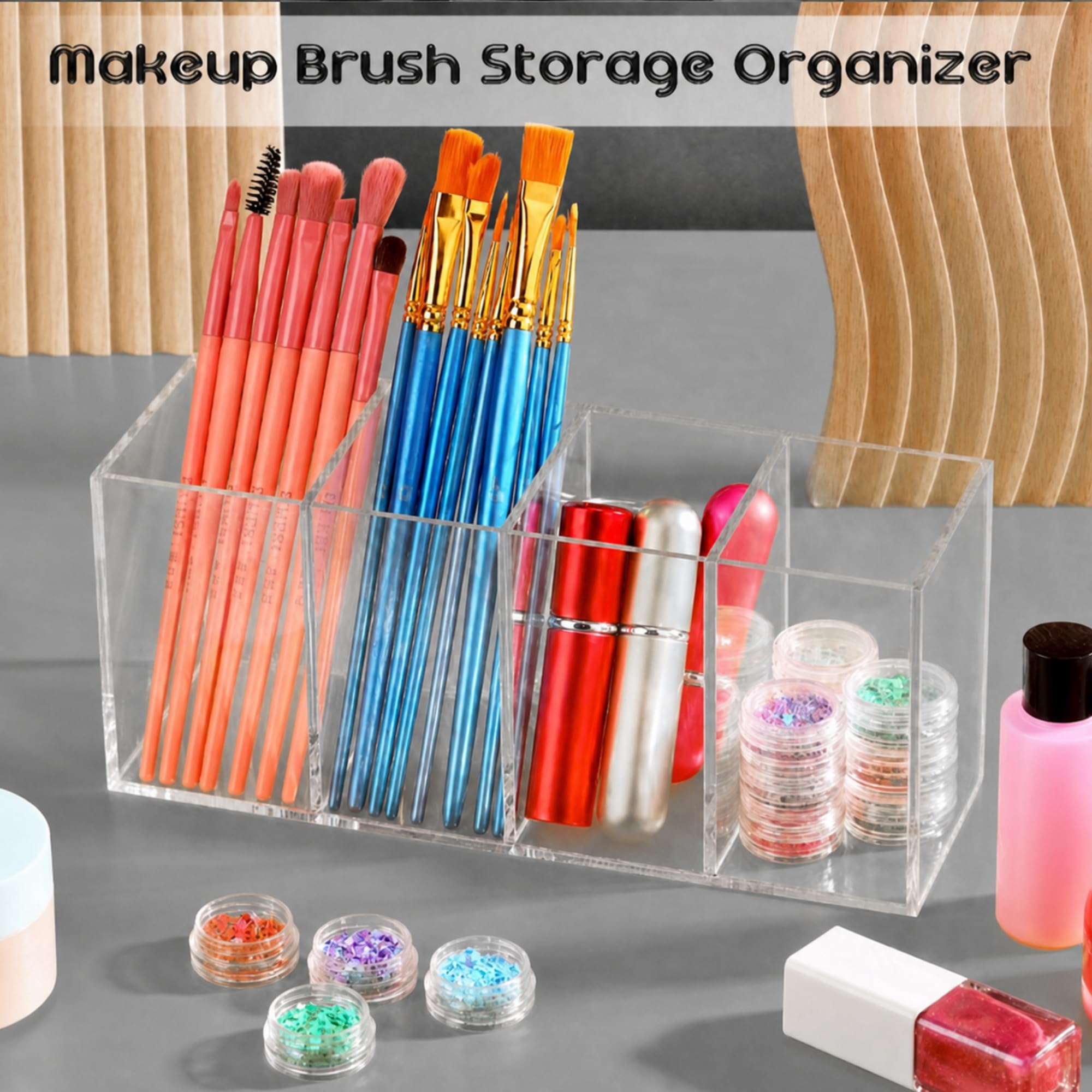 Paquete de 4 soportes acrílicos para lápices, 4 compartimentos, organizador de lápices transparente, soporte acrílico para brochas de maquillaje, organizador de lápices de acrílico, taza para
