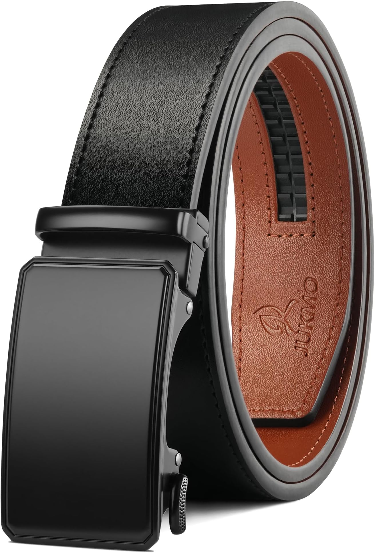 JUKMO Men’s 35mm Leather Ratchet Belt with Original Slide Buckle in Gift Box