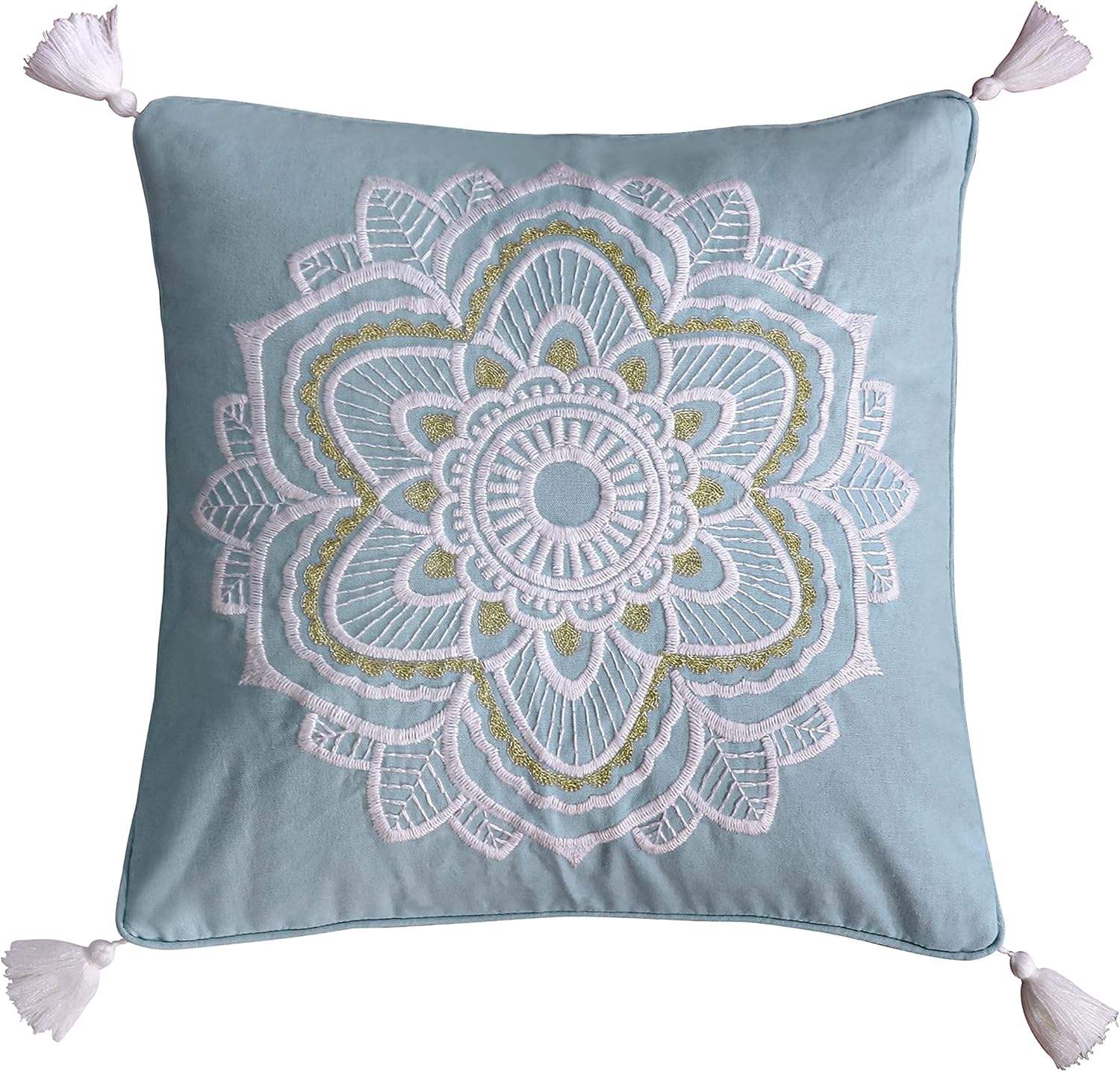 Levtex Home - Angelica - Decorative Pillow (18 X 18in.) - Embroidered Medallion - Grey, Cream and Gold