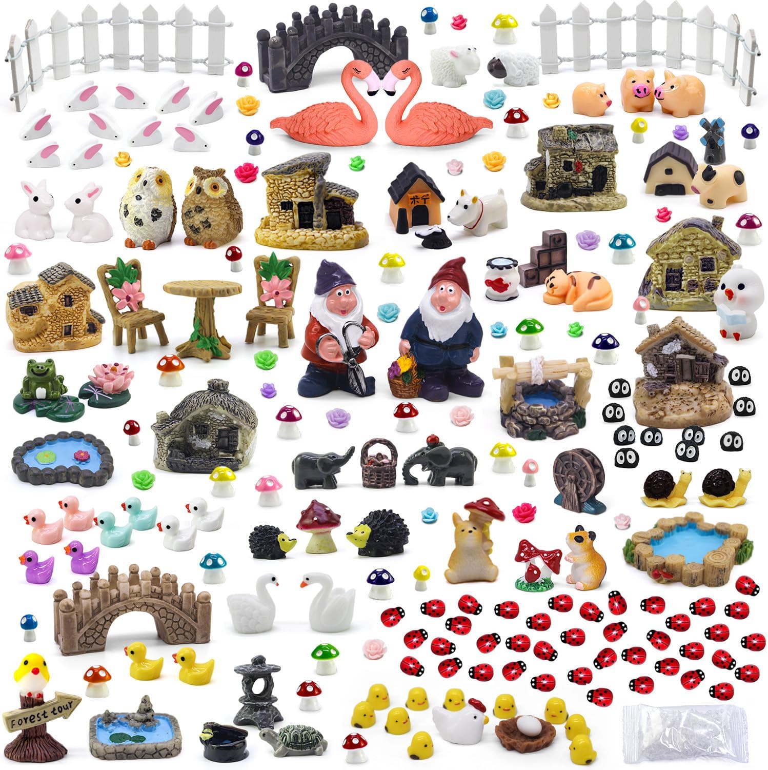 Tardigrade 200 Pieces Fairy Garden Accessories, Fairy Garden Kit, Miniature Figurines, Fairy Garden Animals, Environmental Resin Micro Landscape Ornaments for DIY Mini Garden Yard Decor