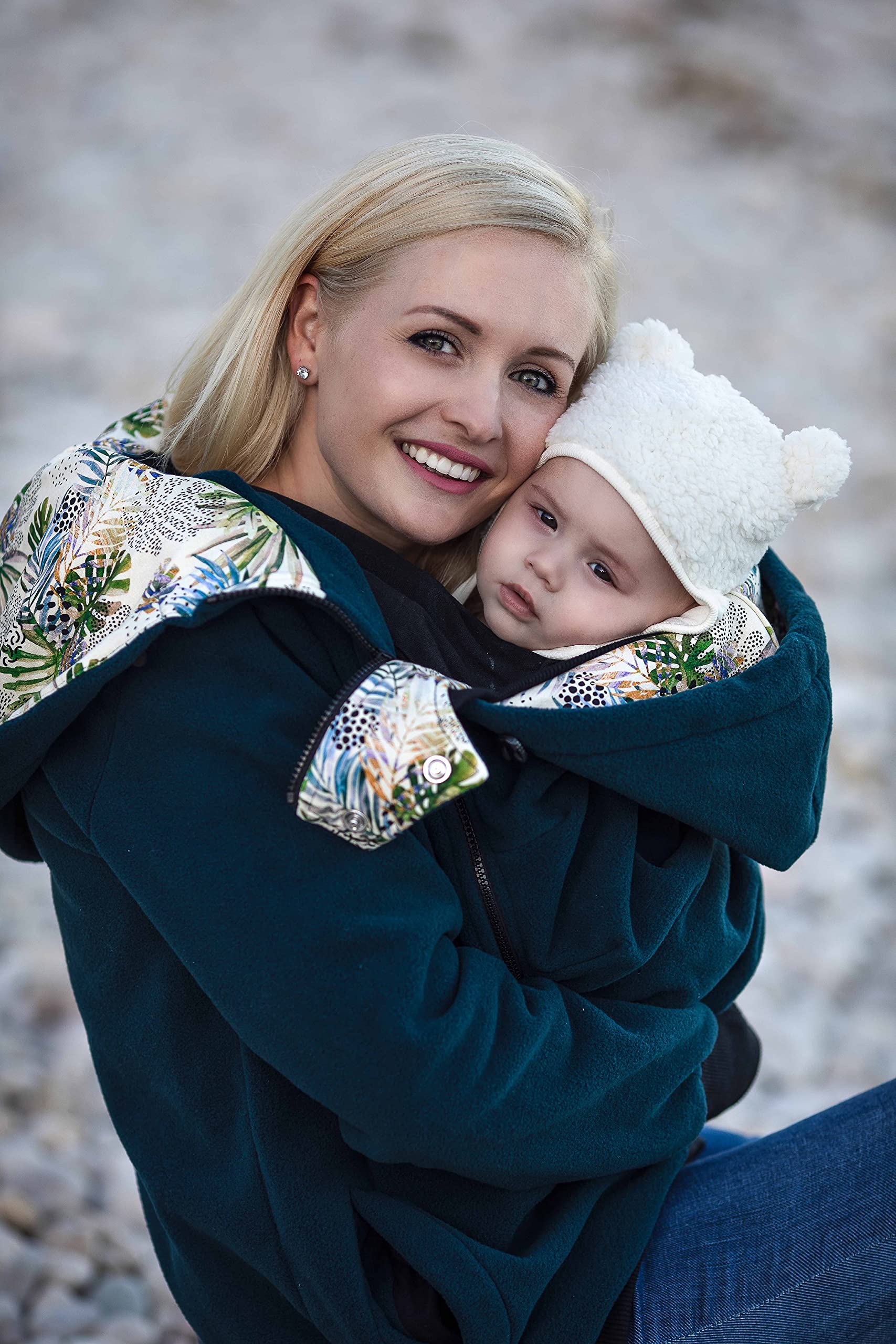 FUN2BEMUM Luna 3in1 Tragejacke Tragepullover für Mama & Baby Petrol