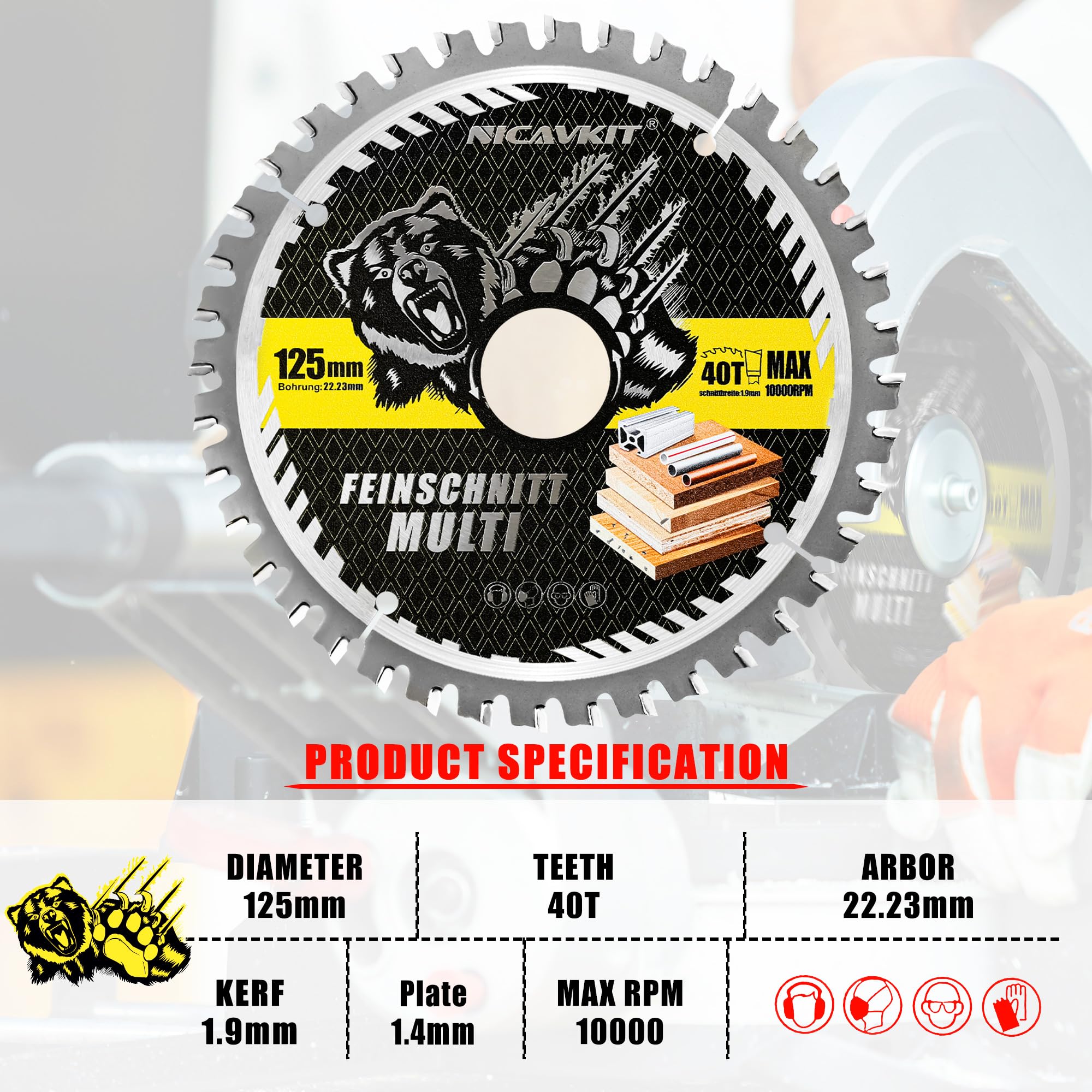 Hoja de sierra circular de 125 x 22.23 mm de diámetro para madera, metal y aluminio, etc. Disco de Corte multimaterial 125 x 22.23 mm, compatible con Bosch, Makita y Dewalt, etc.