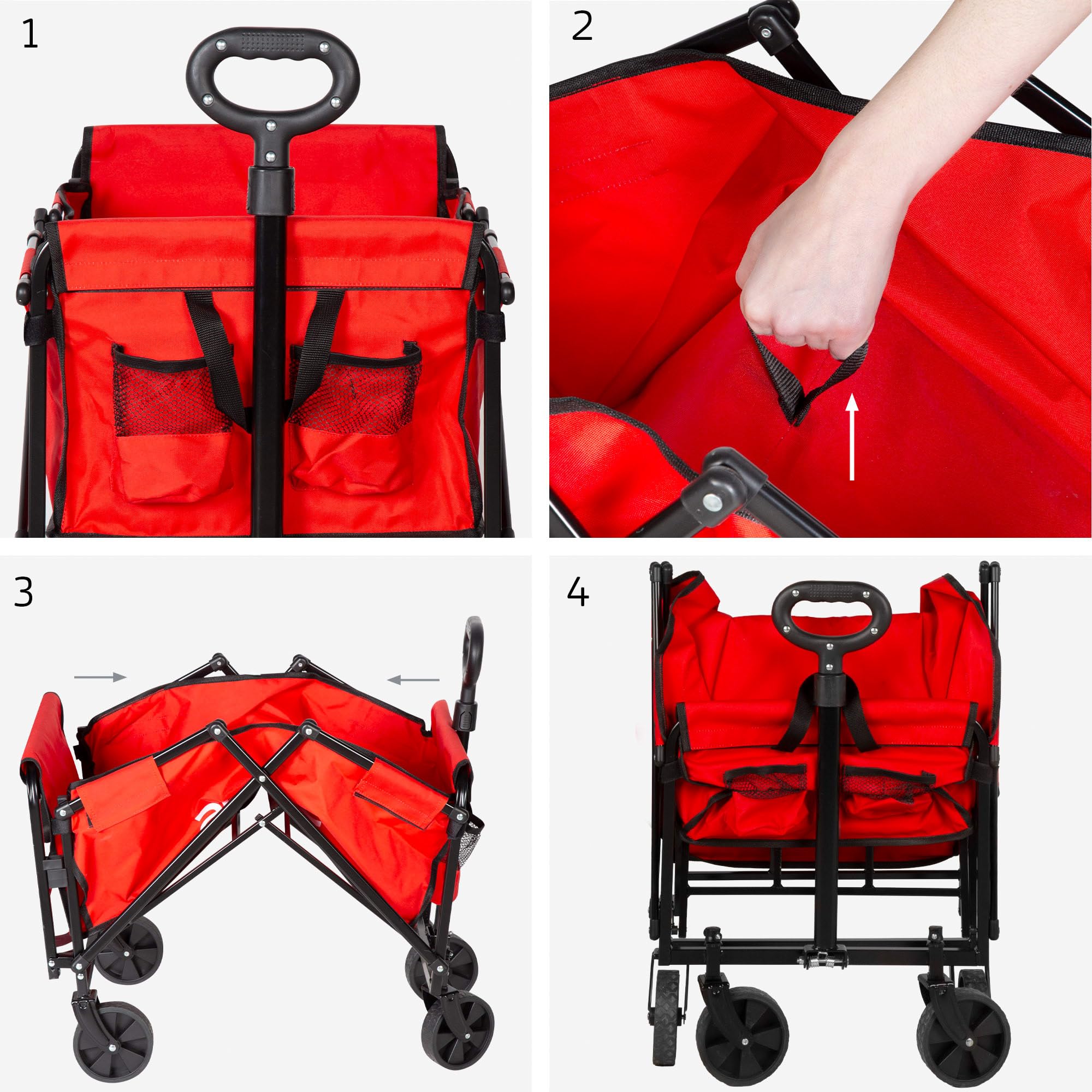 AKTIVE Carro Playa Ligero, Rojo, 73x44x93 cm, Plegado acordeón, Asa Ajustable, Carga soportada 80 kg, Estructura de Acero, Carrito Transporte con Ruedas, Carros auxiliares (62503)
