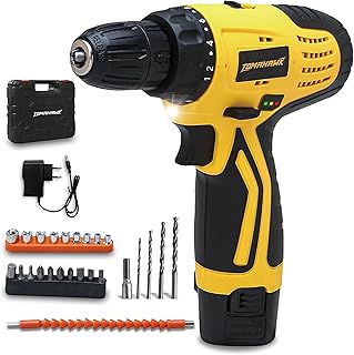 TOMAHAWK® SSS-1111 12V Cordless Screwdriver and Drill Set - 25pcs, Compact and Powerful - 600 RPM - Reversible switch Multi-Torque Clutch