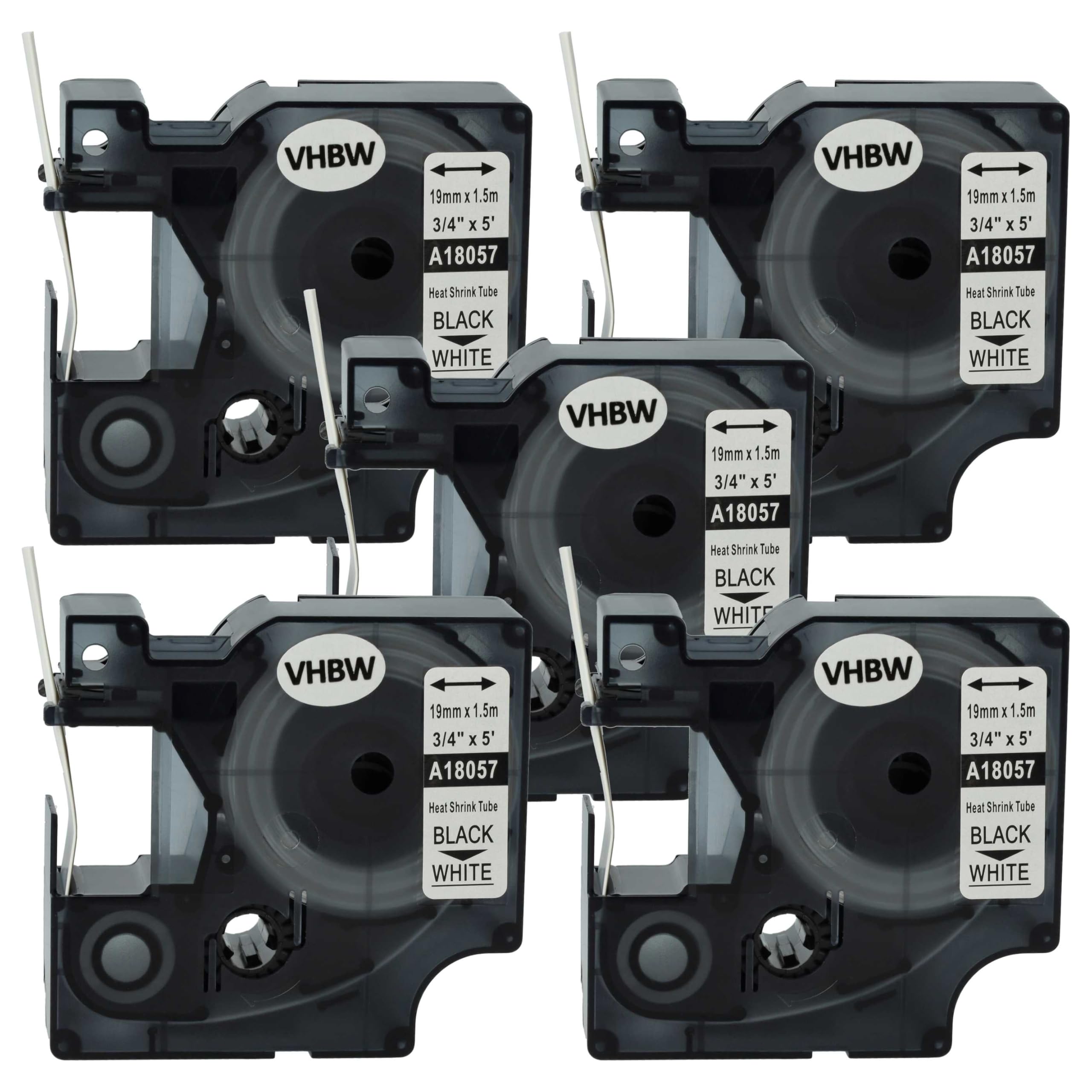 vhbw 5x Cassetta nastro sostituisce Dymo 18057 per etichettatrice nero su bianco, cassetta di tubi termoretrattili, 19 mm