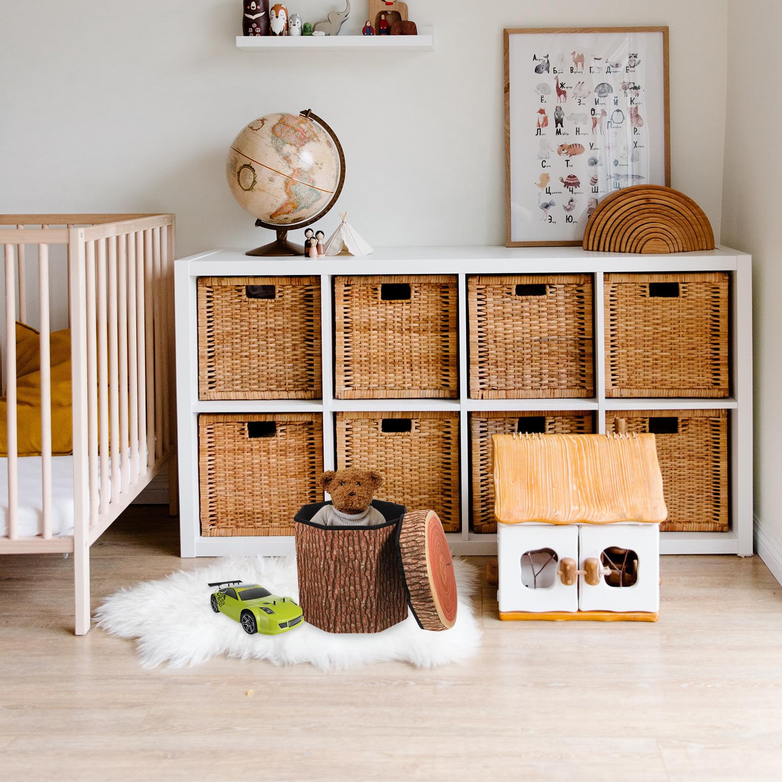 Pouf Sgabello Contenitore Pieghevole in Truciolare con Rivestimento in Flanella, Sgabellino Multifunzionale con Funzione di Stoccaggio per Uso Domestico