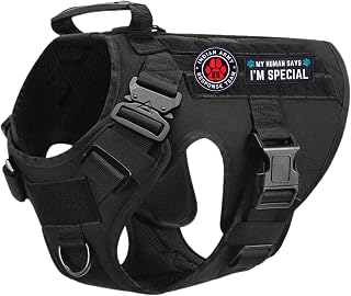 Premium Dog Harness - Military Standard Metal Buckles || Free Velcro Patches || No-Pull Dog Vest || Breathable Mesh || Oxford Fabric || For All Dog Breeds (Black, M), Medium