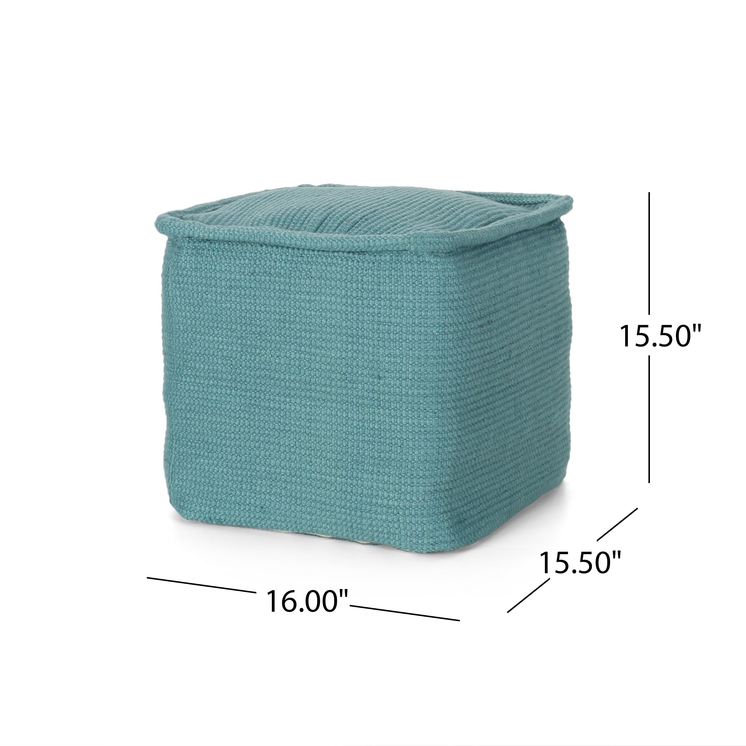 TREATLIFE HOME Comfortable Teal Yarn Square Pouf for Relaxation and Stylish Seating, Ottoman and Floor Cushion