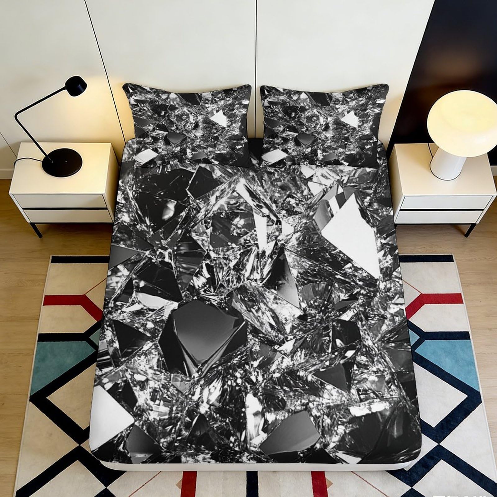 3D Printed Abstract Stones Fitted Sheet Microfiber Deep Pocket Non-Slip Artistic Mattress Fitted Cover for Bedroom Bedding 120x200x25cm