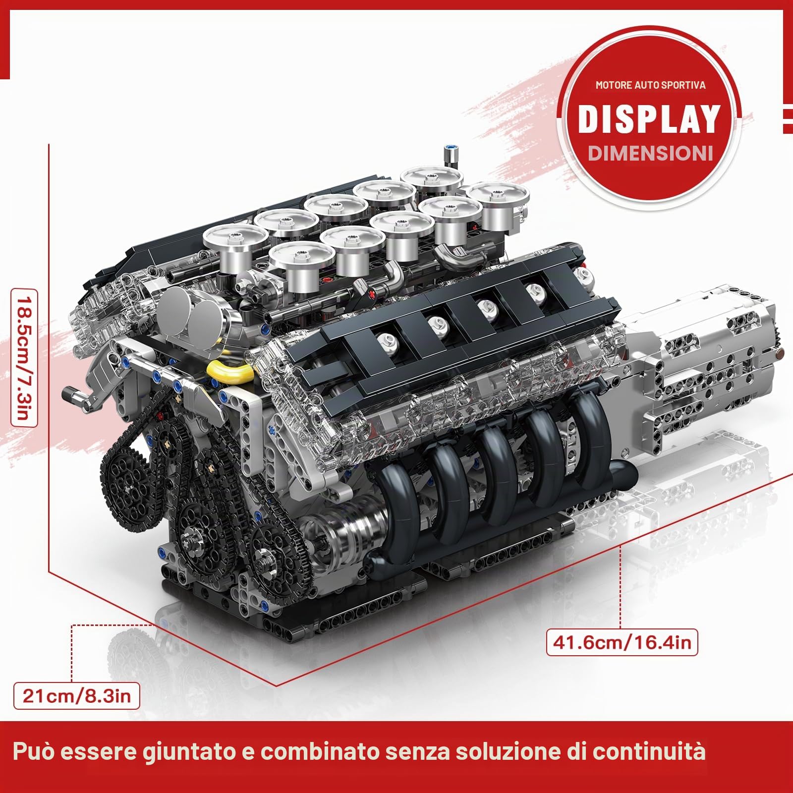 Mould King 10250 Technik V10 - Kit motore a benzina, mattoncini da costruzione LFA, motore con quattro marce, regali per adulti (1834 pezzi)