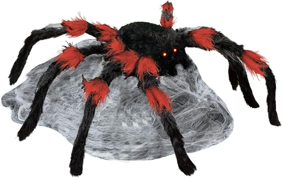 Spirit Halloween 21 Inch LED Red and Black Jumping Spider Animatronic, Multicolor