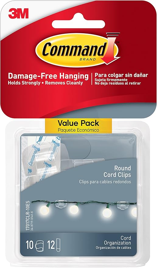 Command 17017CLR-VP Round Cord Clips, Clear, 10-Clips (17017CLR-10ES)