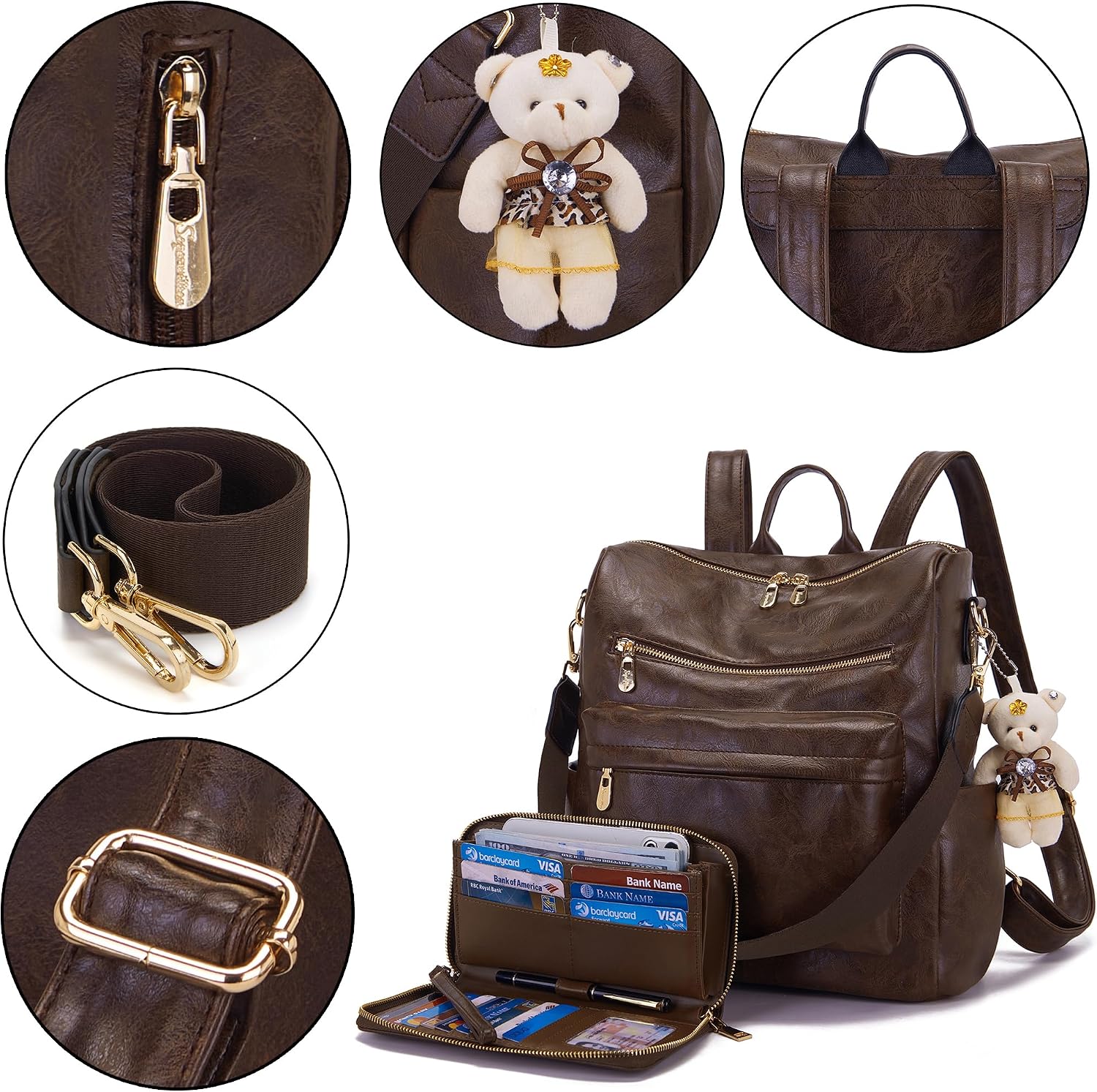 Soperwillton Women Backpack Purse Multipurpose Design Handbags Shoulder Bag PU Leather Travel bag Backpack Set 2pcs