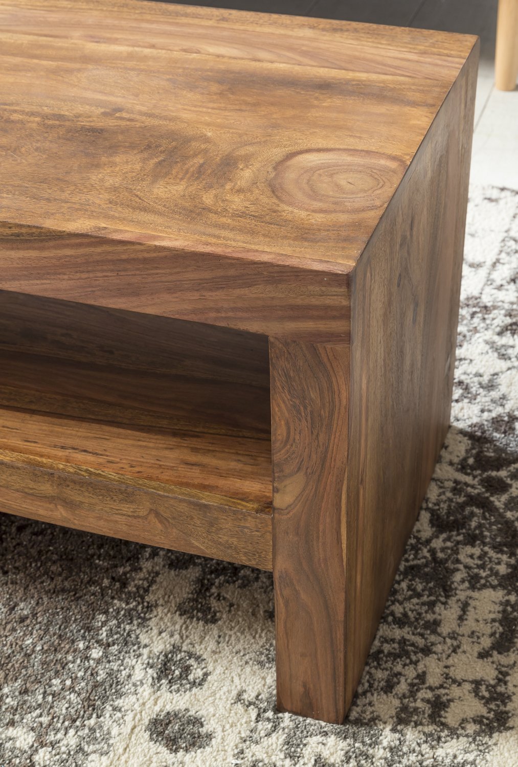 FineBuy Couchtisch 110x45x45 cm Sheesham Massivholz mit Ablagefach | rechteckiger Wohnzimmertisch im orientalischen Stil, Sofatisch aus Echtholz, handgefertigtes Unikat