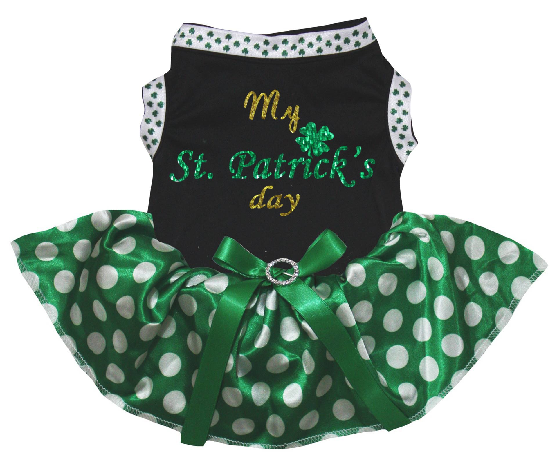 Petitebella My St Patty's Day Shirt Green Polka Dots Tutu Puppy Dog Clothes (Black/Green Clovers, XXX-Large)