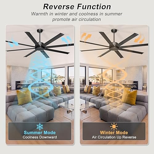 Miniatura 5 de Ohniyou Ventilador de techo grande de 72 pulgadas sin luz, ventilador industrial remoto y control por aplicación, motor de CC silencioso, ventilador