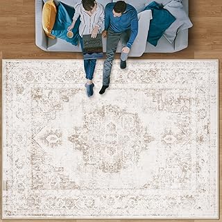 Area Rug 8x10 Vintage Rug: Large Washable Indoor Medallion Rugs Low Pile...