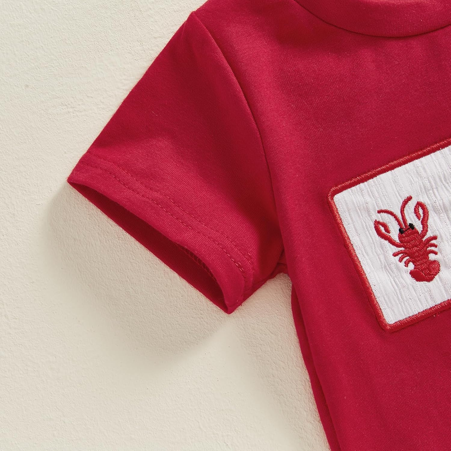 Toddler Little Boy Shorts Set Seafood Embroidered Short Sleeve T-shirts Plaid Elastic Waist Shorts Summer Clothes - Image 5