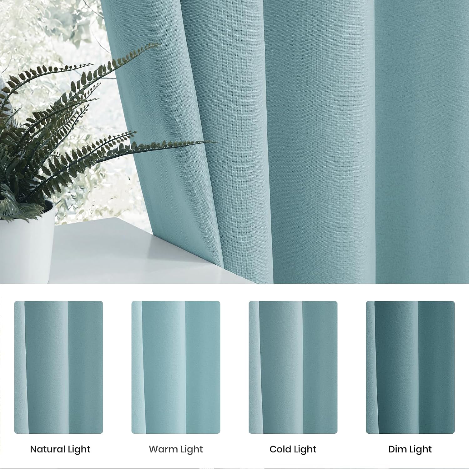 Melodieux 100% Blackout Curtains for Bedroom, Linen Textured Light Blue Black Out Curtains 84 Inch Long, Grommet Top Thermal Insulated Window Drapes for Living Room, 52" W x 84" L, 2 Panels image 5