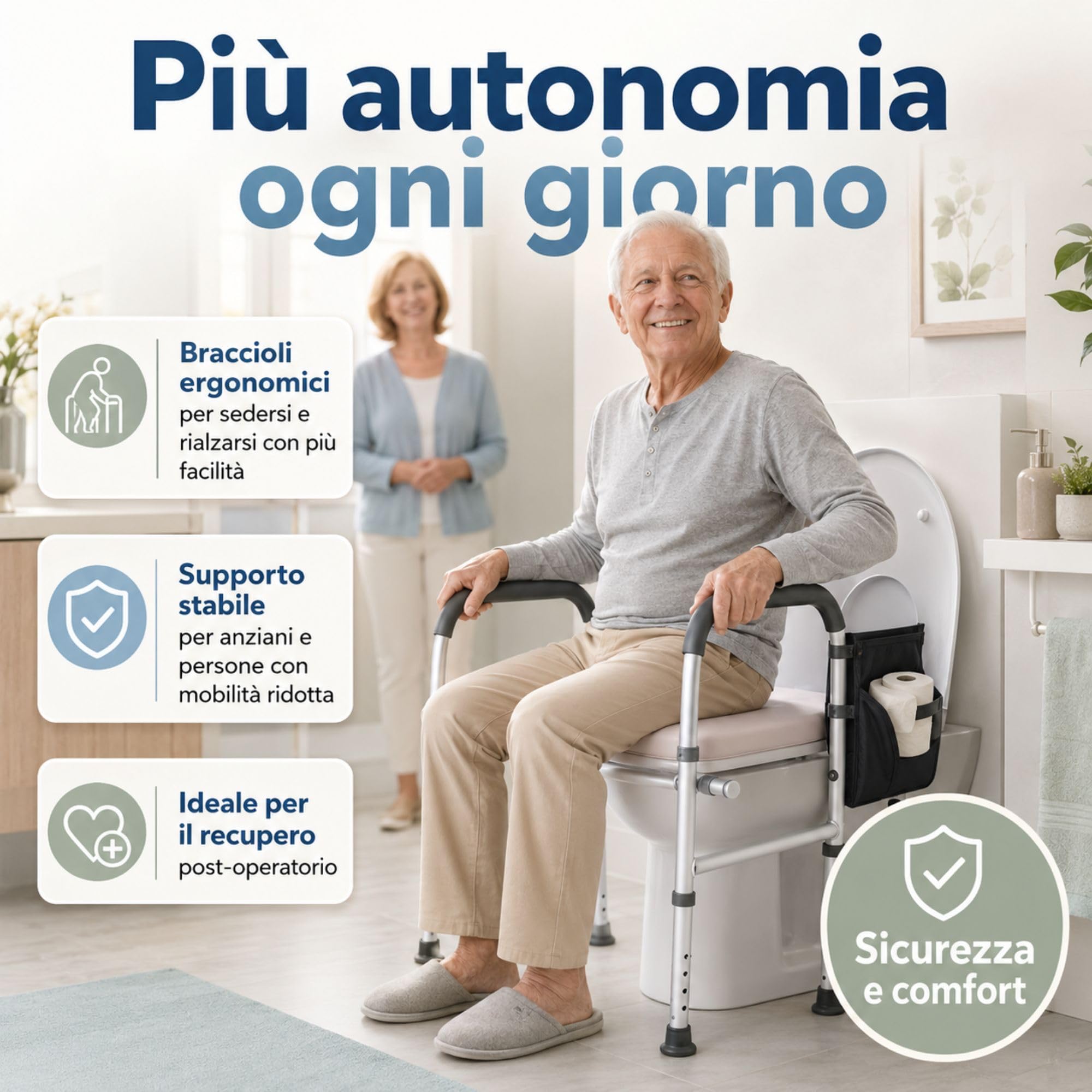 TERMIGEA - Rialzo WC per Anziani Regolabile, Alzata per WC Rialzo Water Universale Adatto a Qualsiasi Water, Alzawater Altezza da 67,5 cm a 80,5 cm, Larghezza da 48,5 cm a 58,5 cm - Portata 150 KG