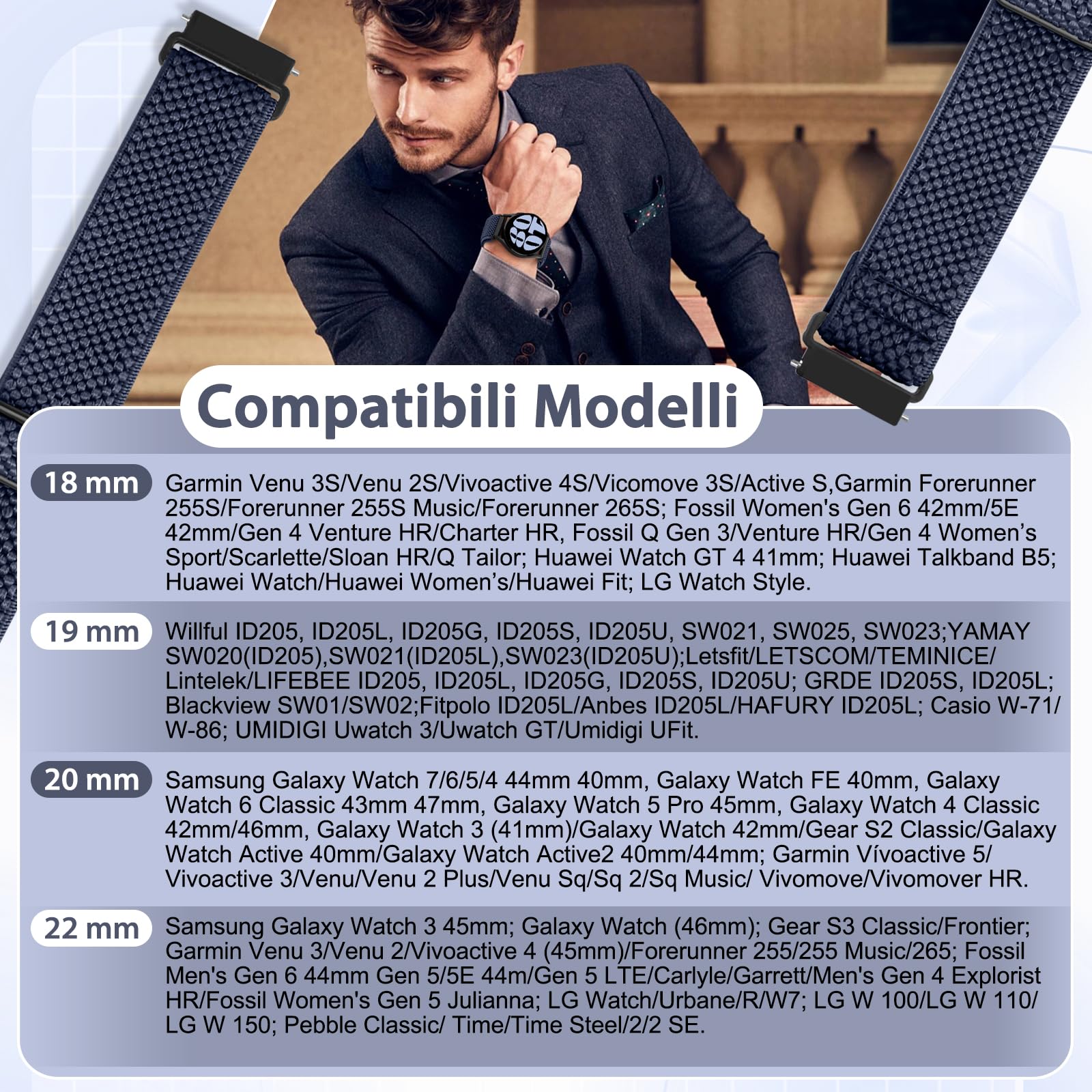 TumCez Regolabile Elastico Sgancio Rapido Cinturino Orologio in Nylon,18mm 19mm 20mm 22mm 24mm Cinturino per Samsung/Garmin/Fossil/Amazfit/Huawei Orologio per Uomo Donna