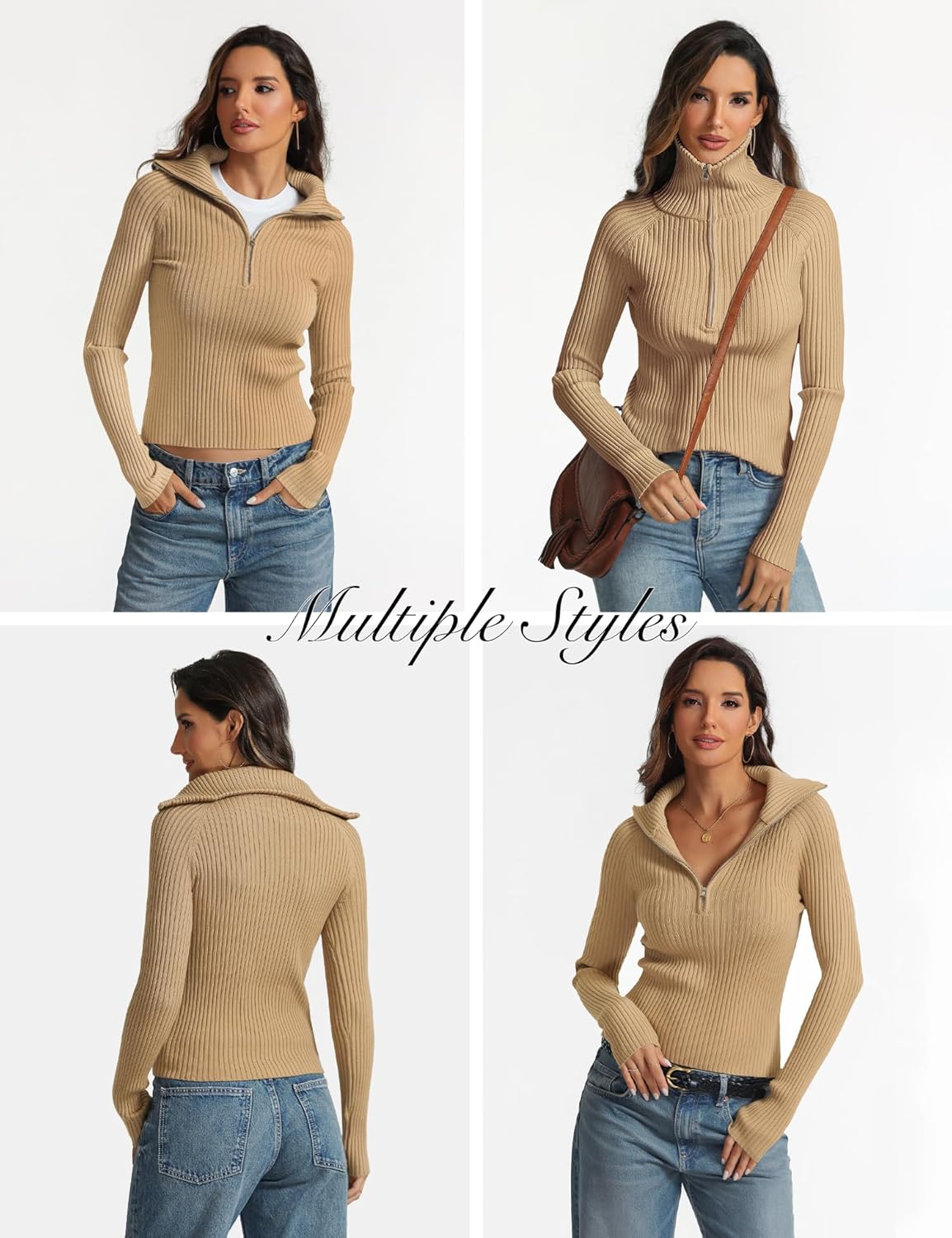 Prettywear 2025 Women's Half Zip Pullover Sweaters V Neck Collared Long Sleeve Ribbed Knit Fall Tops Dressy Casual - Image 5