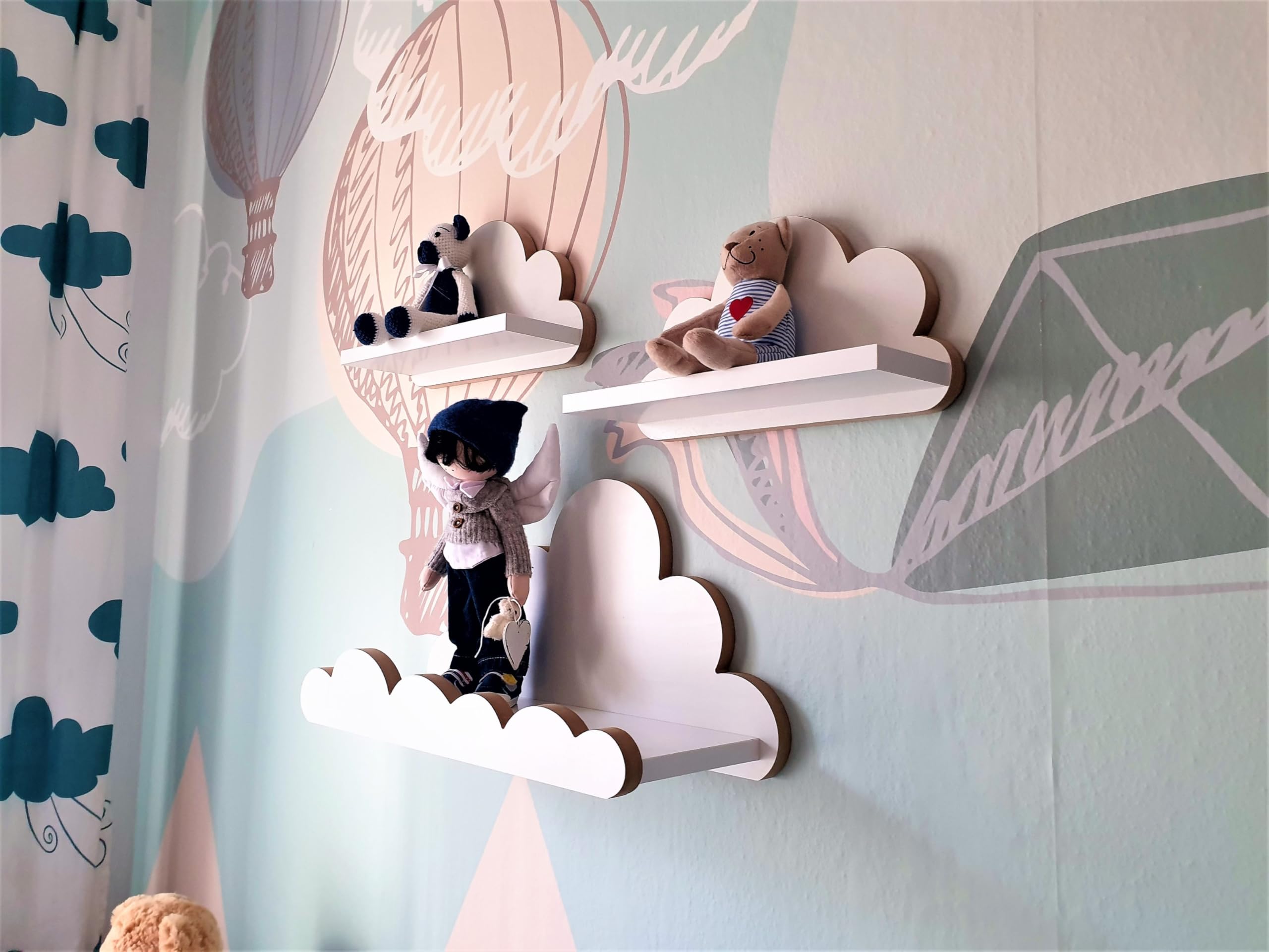 Scaffale a nuvola per cameretta bambini 3 pezzi mensola parete bianco legno stile scandinavo decorazione con kit