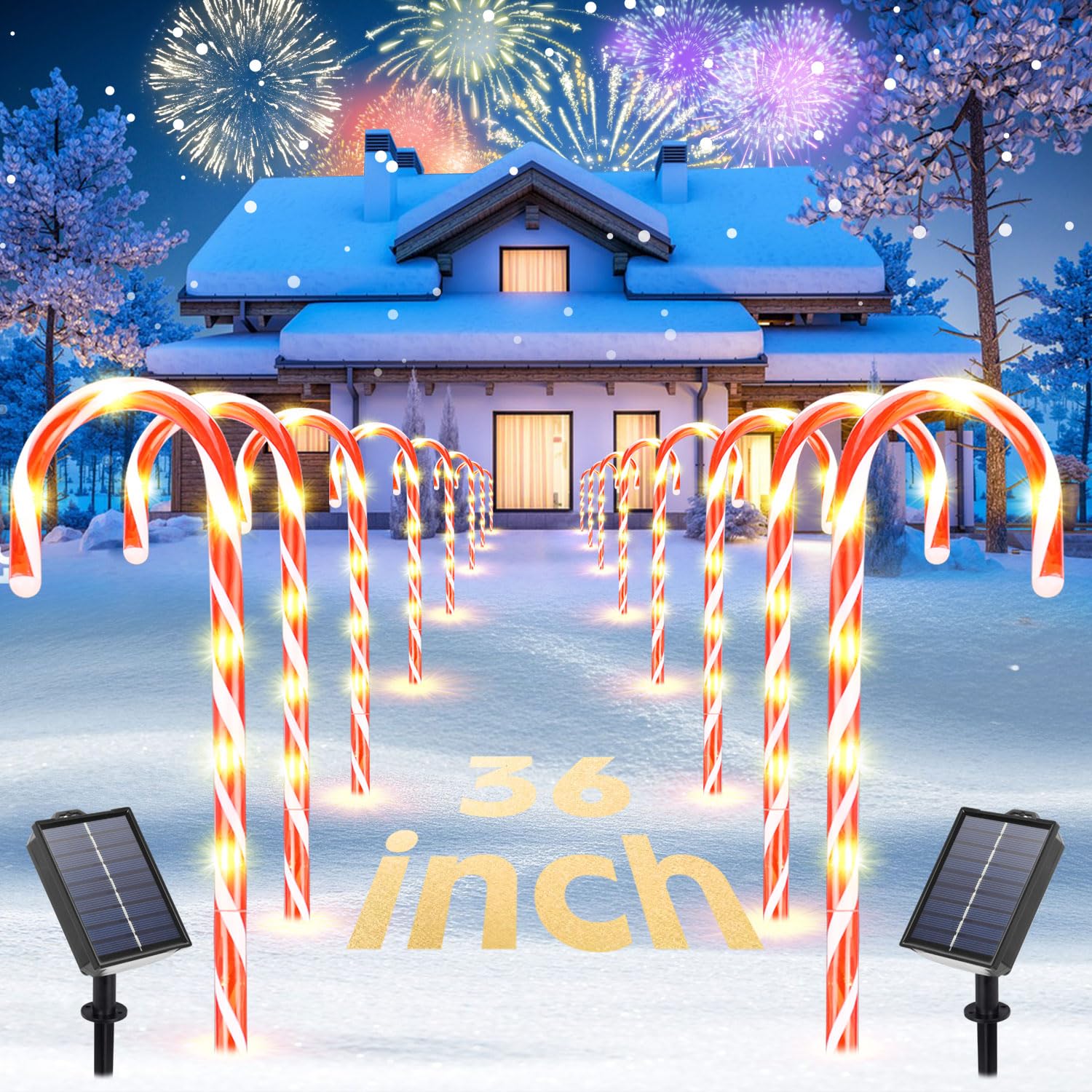 Solar Christmas Candy Cane Lights Outdoor Waterproof, 36" Upgraded Pathway Stake Lights, 8 Modes, 108 LED, Solar & USB Charging Christmas Outdoor Decorations for Yard Patio Garden Walkway,12 Pack