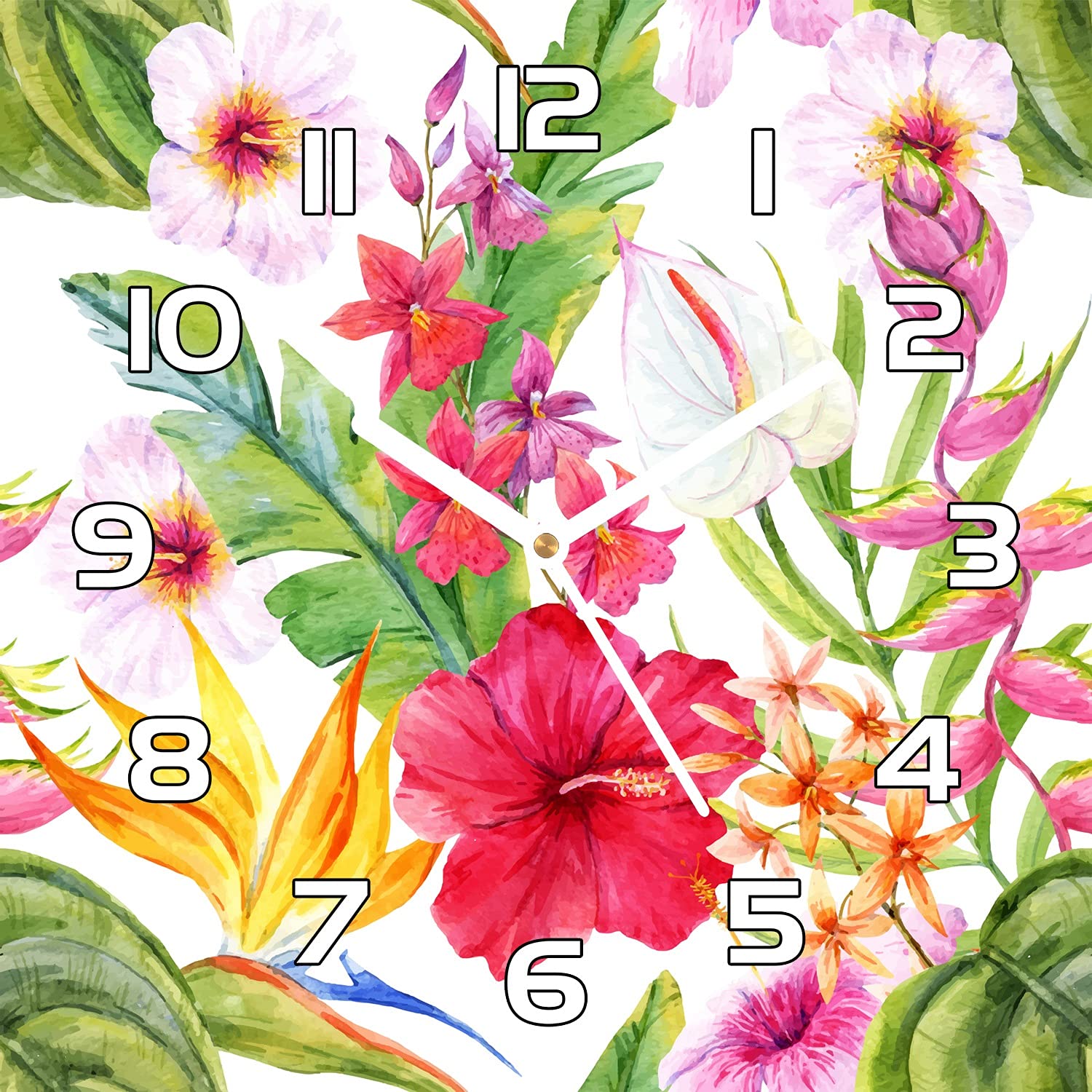 Horloge murale en verre au motif hibiscus floral pour illuminer votre cuisine