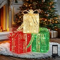 Vista 1 de LAMPHOME Cajas Iluminadas de Navidad - Juego de 3 Decoración Iluminada para Exteriores, 41.5'' 208 Luces LED Iluminadas 12.2''+12.2''+10.8'' Cajas