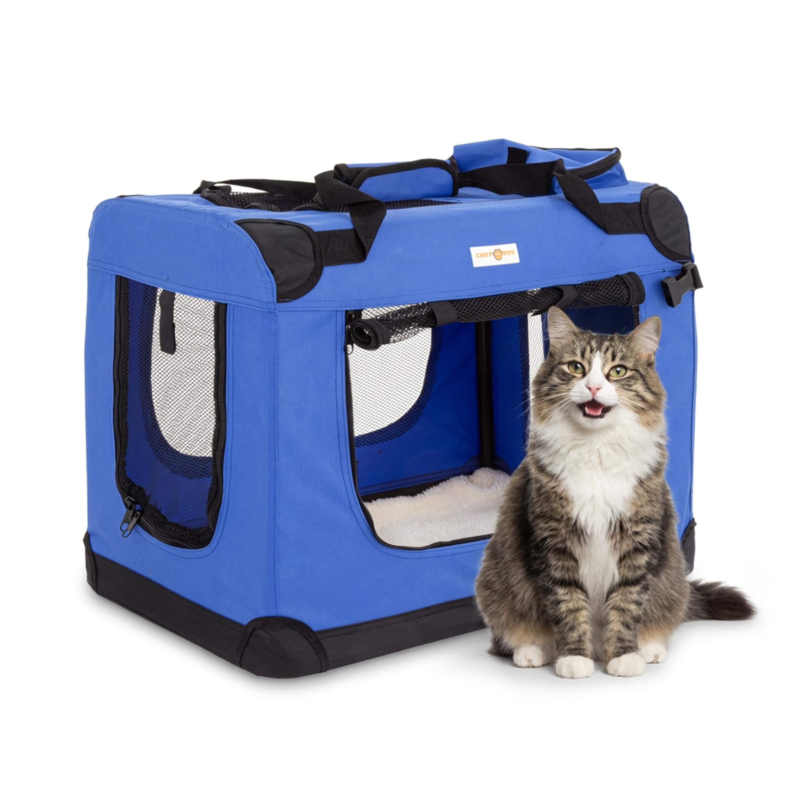Cozy Pet Fabric Dog Crate in Blue, S Size 60cm, Cat Pet Carrier Soft Sided Travel Crate Folding Transport Travel Cage Ideal for Dogs, Puppies, Cats, Rabbits, etc. FDC-S-BL
