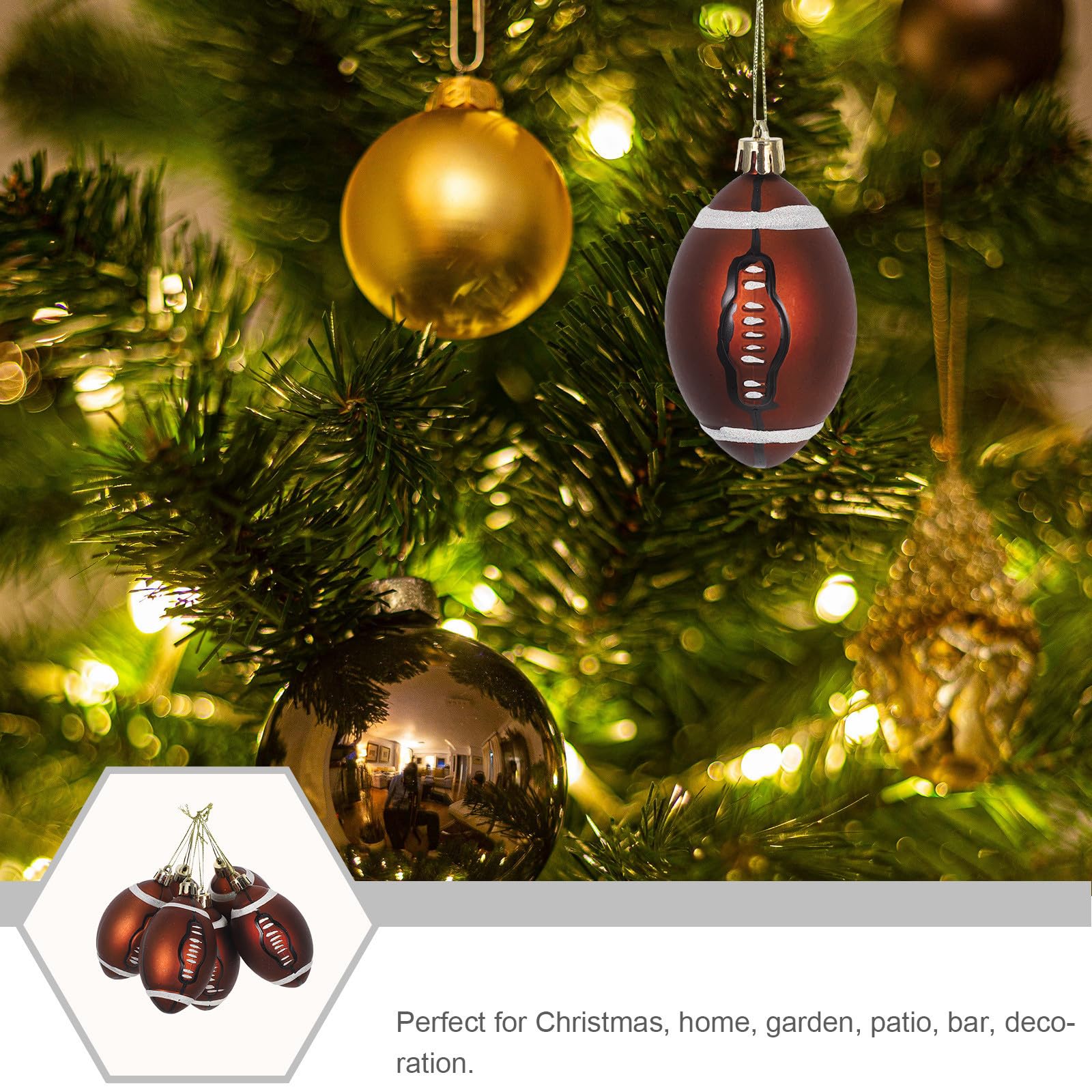 Große Rugby Zarte und Niedliche aus Kunststoff 6cm Weihnachtskugeln 6 Stück Christbaumkugeln für Weihnachtsbaum und Partydekoration an Zweigen