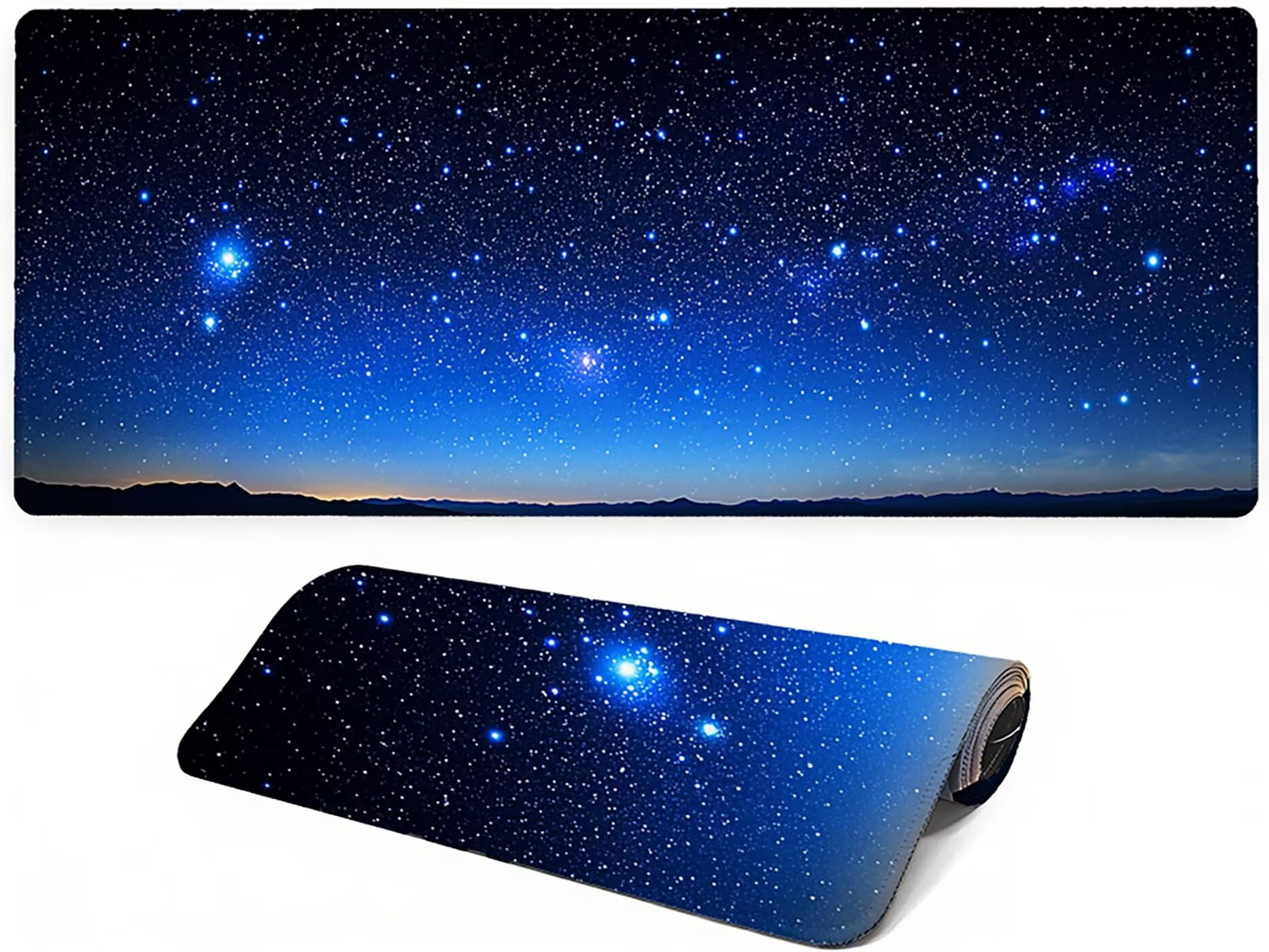 Lpfieonn Sternenhimmel Großes Schreibtischunterlage, XXL Schreibtischunterlagen, Blau XXL Wasserdicht Gaming Mousepad mit Vernähter Rand und Rutschfeste Gummibasis, für Hause/Büro 120x60cm PF-3859