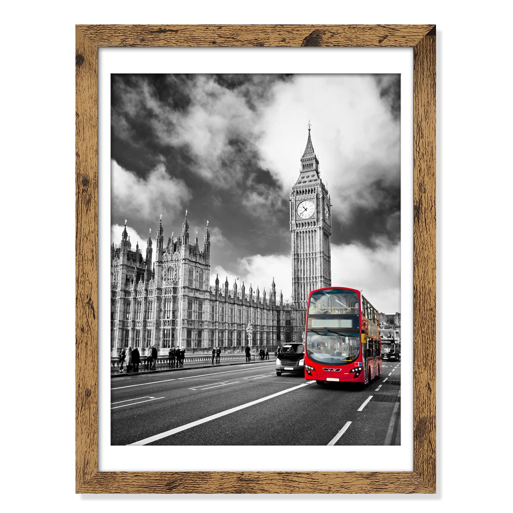 12x16 Rustic Frames Display Pictures 11x14 with Mat or 12x16 without Mat Wooden Farmhouse Distressed Photo Frames for Artwork Wall Mounting - Gold Brown