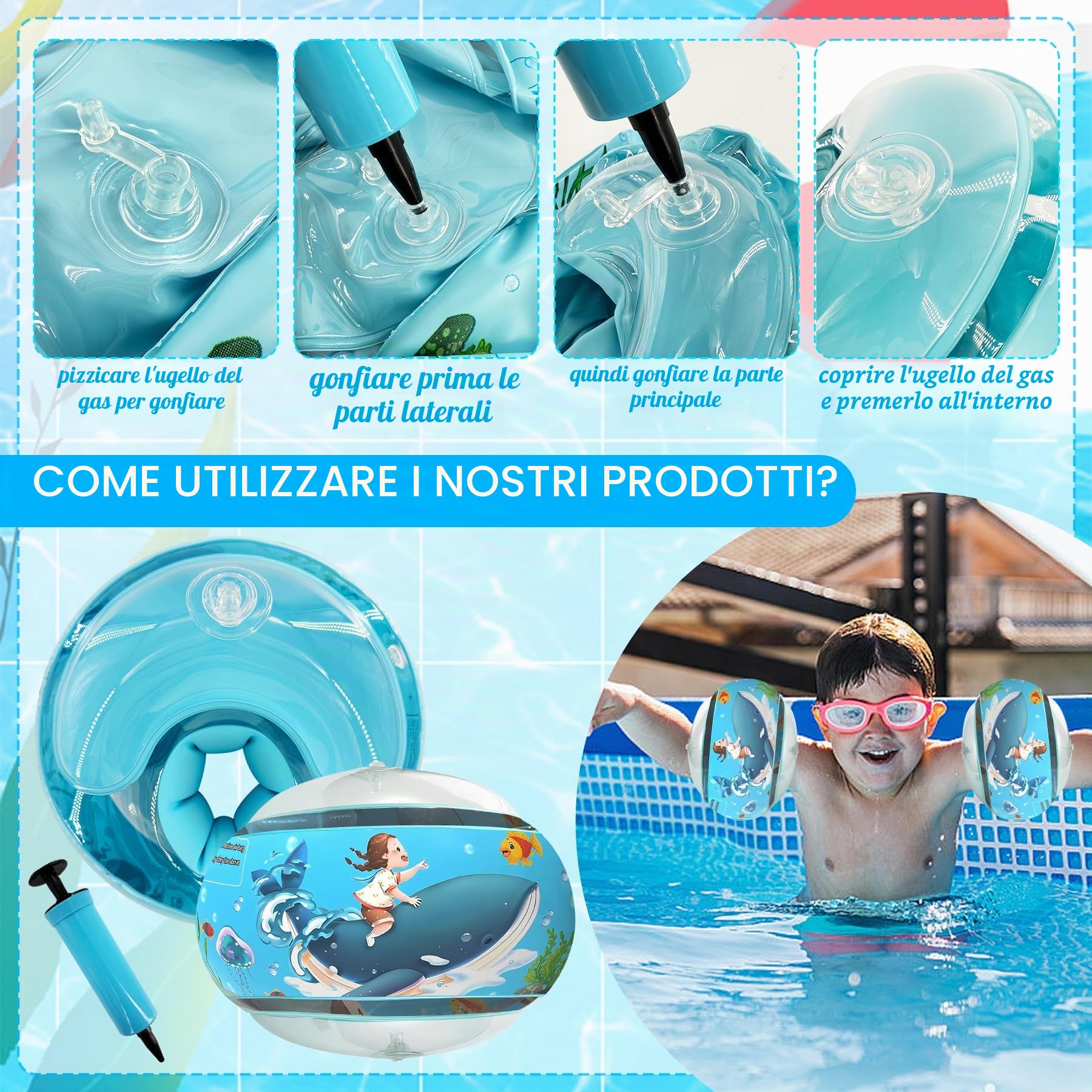 Braccioli Gonfiabili Bambini 1-14 Anni - Confortevoli e Sicuri -Swimming Arm Bands Con 3 Nucleo Airbag Indipendent per Principianti da un Anno Braccioli Rotondi Bambini (Ragazze e/Ragazzi)