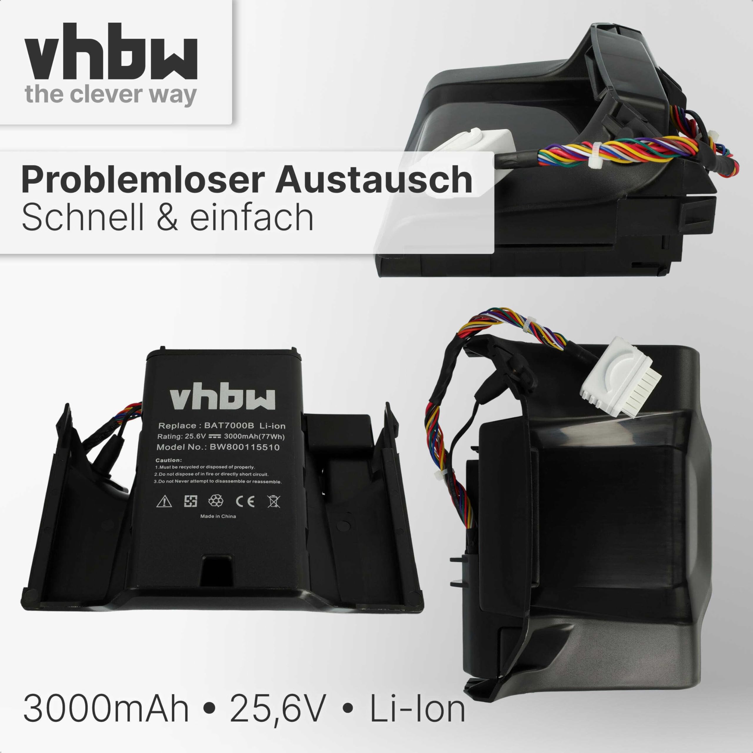 vhbw batteria compatibile con Robomow Premium RC302,RC304,RC304u,RC306, RC308, RC308u, RC312, RC312u sostituisce BAT7000B, MRK7005A (Li-Ion 3Ah 25.6V)
