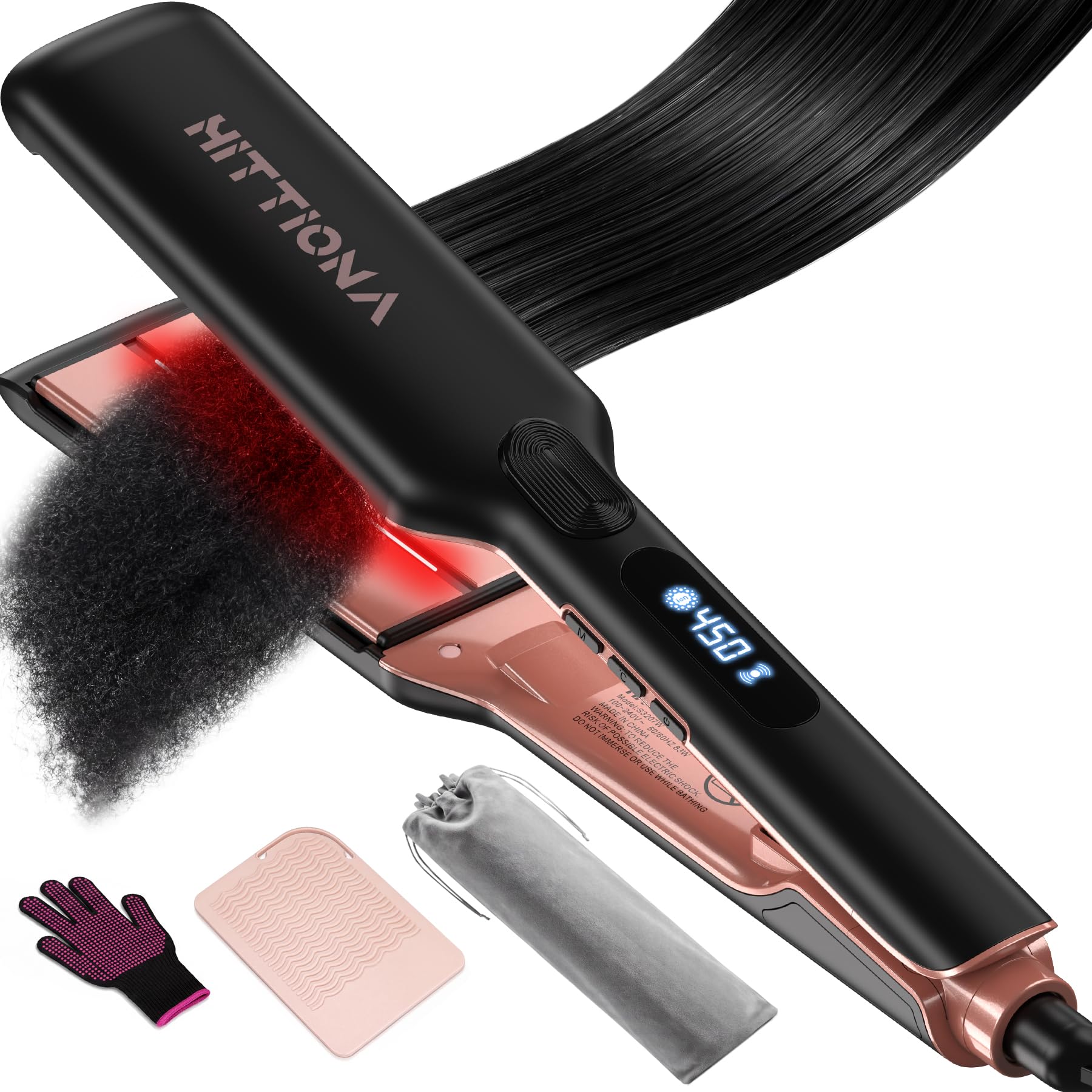 HITTIONA Piastra per Capelli Larga 45mm Professionale, Lisciacapelli Ceramica Ionico e Infrarossi, Riscaldamento 5s 150-230°C, Anticrespo, Specifica per Capelli Spessi, Crespi, Ricci e Molto Lunghi
