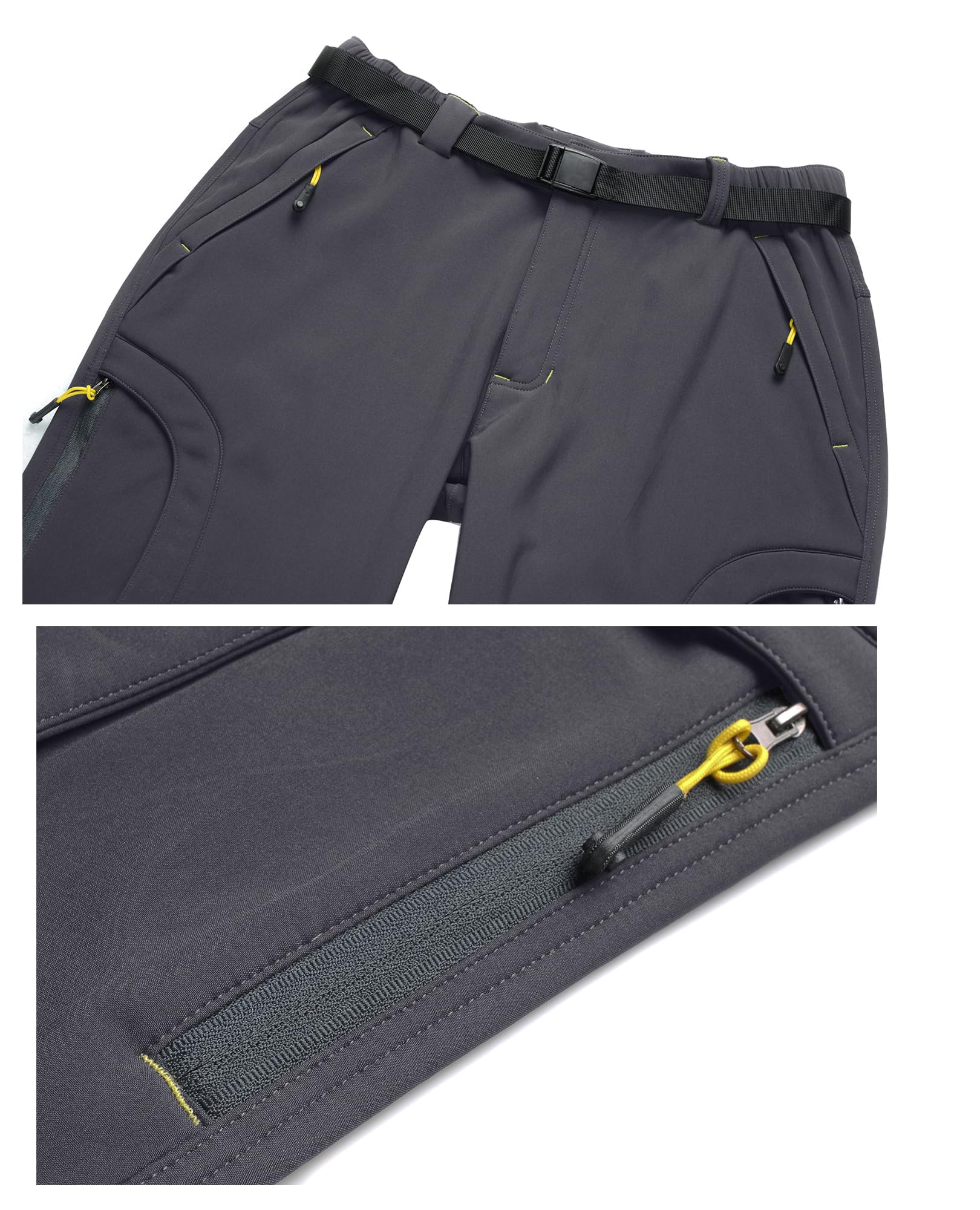 yeyity Pantalon d'extérieur pour homme - Imperméable - Softshell - Coupe-vent - Pantalon de ski d'hiver - Doublure polaire chaude