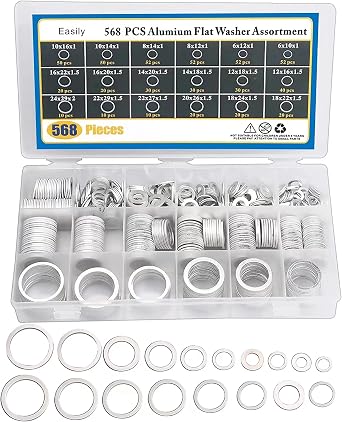 Crush Washer Oil Drain Plug - 568 Pieces 18 Sizes Aluminum Automotive Engine Oil Pan Drain Plug Gasket Assortment Kit M6 M8 M10 M12 M14 M16 M18 M20 M22 M24