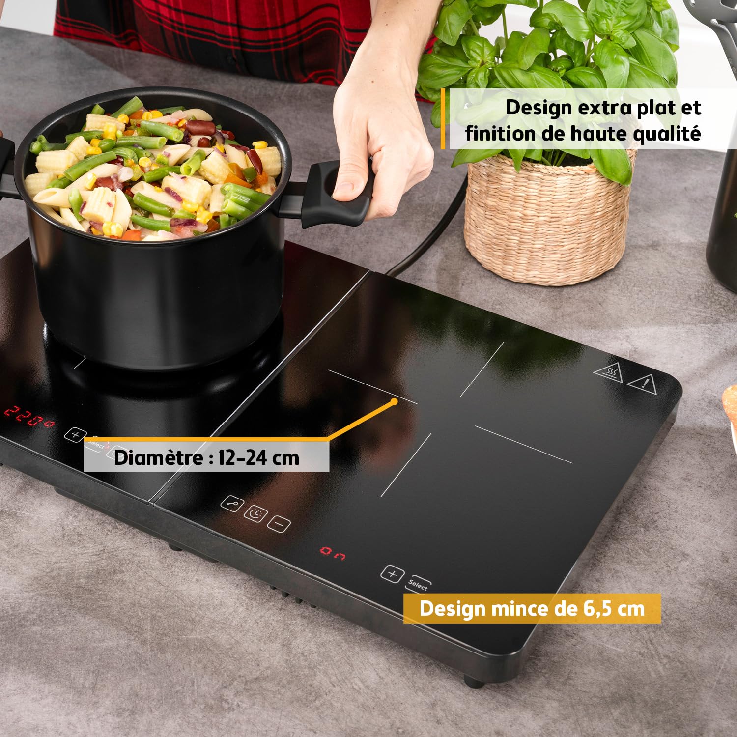 TZS First Austria Plaque induction double 3500W - 2 zones vitrocéramique, 10 niveaux, minuteur, écran LED, tactile, sécurité enfant, surchauffe - pour camping et cuisine mobile