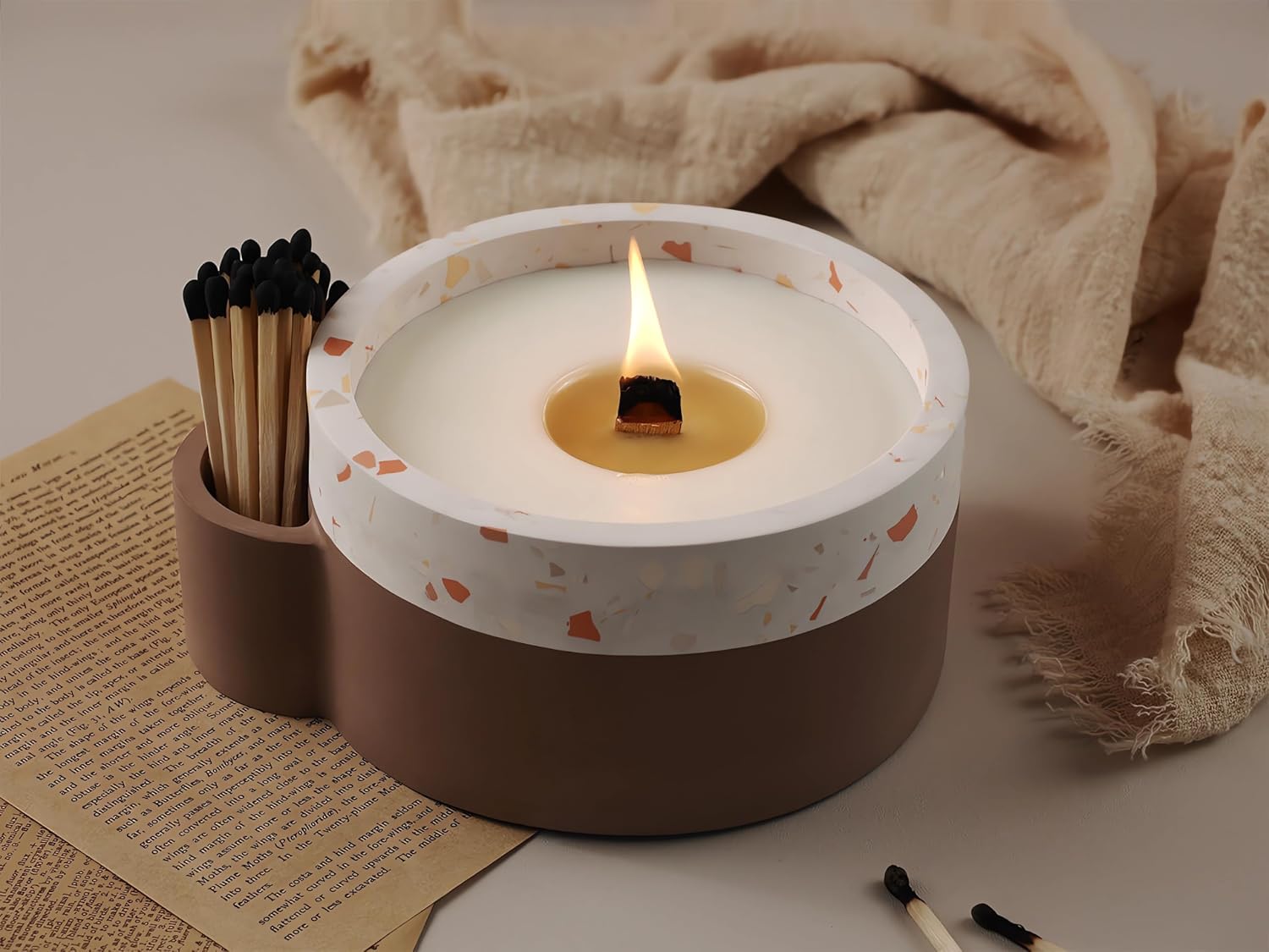 Large Round Cup Concrete Silicone Mold for Candle Jar, Candle Hold with Match Holder Epoxy Resin Mold, DIY Handmade Concrete Succulent Planter Mold