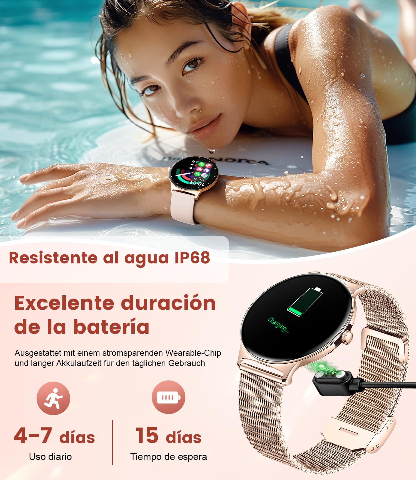 LIGE Reloj Inteligente Mujer con 1.43" AMOLED, IP68 Resistente al Agua/Llamadas Bluetooth/Monitoreo de Salud (Ciclo Menstrual, Sueño, Frecuencia Cardíaca), Estilo de Vida Saludable.