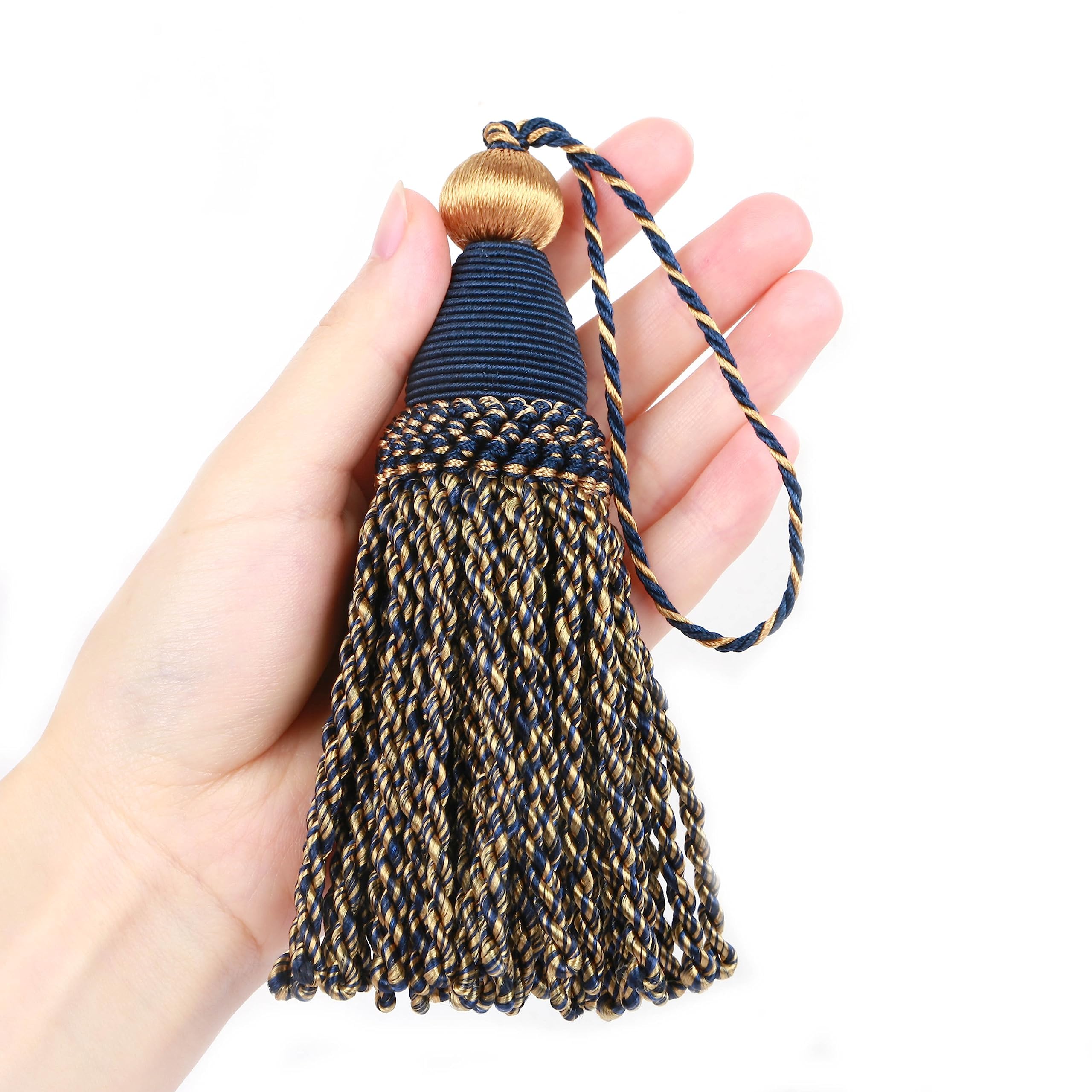 Fenghuangwu 4 Pcs 6" Large Key Tassel with 4.3" Loop Elegant Hand Crafted Tassels (Mix Navy)
