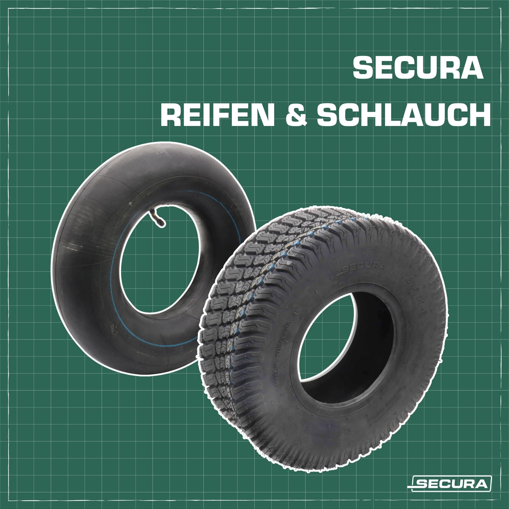 SECURA Reifen Tubeless 18x6.50-8 mit geradem Ventil TR13