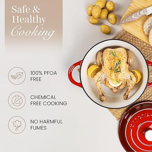 Miniatura 4 de Horno holandés de hierro fundido con tapa  Olla antiadherente esmaltada a prueba de horno, apta para horno hasta 500  F  Utensilios de cocina