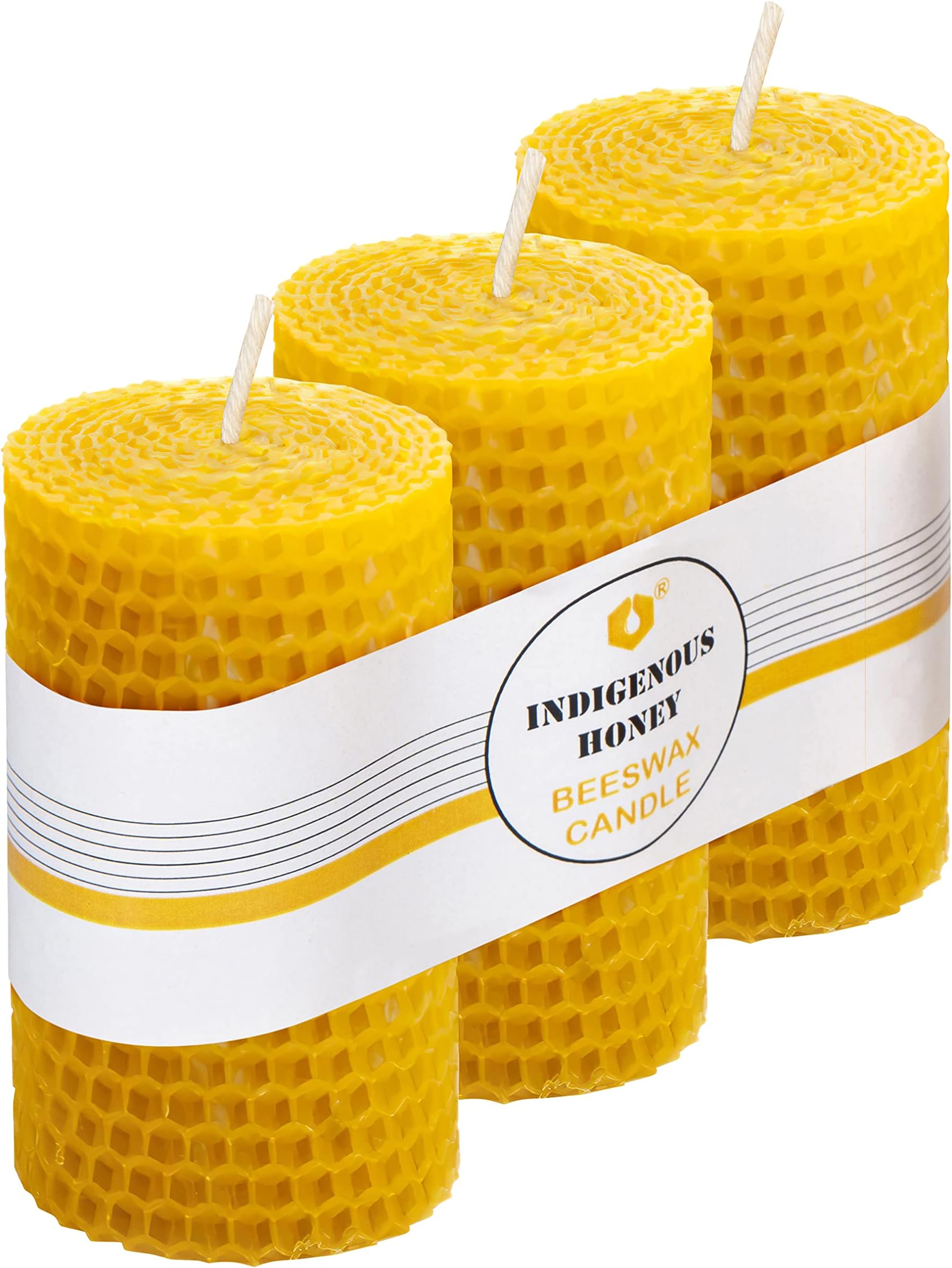 INDIGENOUS HONEY Beeswax Candles Pillar Pure Handmade Organic Naturally Honey Scented 5 Hours Burn time 1 Wick 3.5 inch (Pack of 3)
