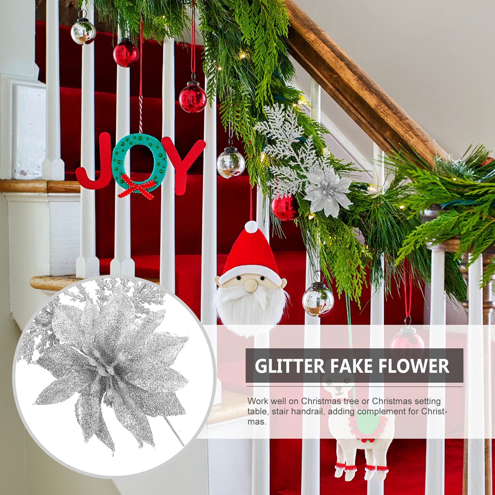 jojofuny Ornamente Krippendekoration 18 Stücke Künstliche Weihnachtsblumen Glitter Poinsettia Plektren Kiefer Zweige mit Clip for Christmas Crafts Party Festliche Wohnkultur